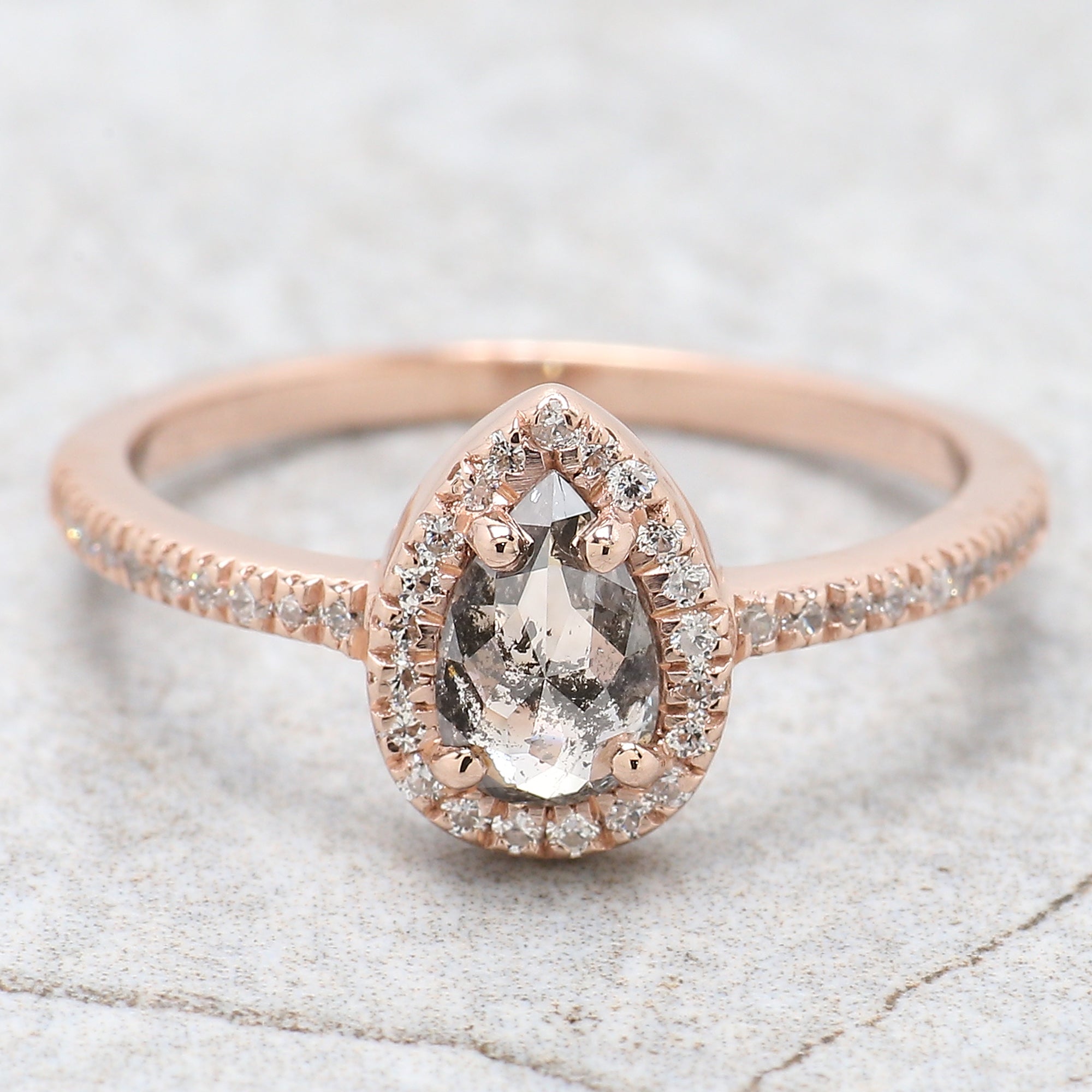Pear Cut Salt And Pepper Diamond Ring 0.48 Ct 6.65 MM Pear Diamond Ring 14K Solid Rose Gold Silver Pear Engagement Ring Gift For Her QN976