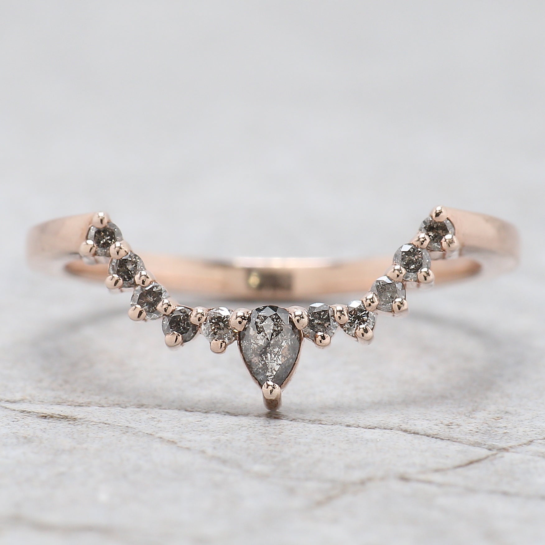 Shield Cut Salt And Pepper Diamond Ring 1.17 Ct 6.05 MM Shield Diamond Ring 14K Solid Rose Gold Silver Engagement Ring Gift For Her QL285