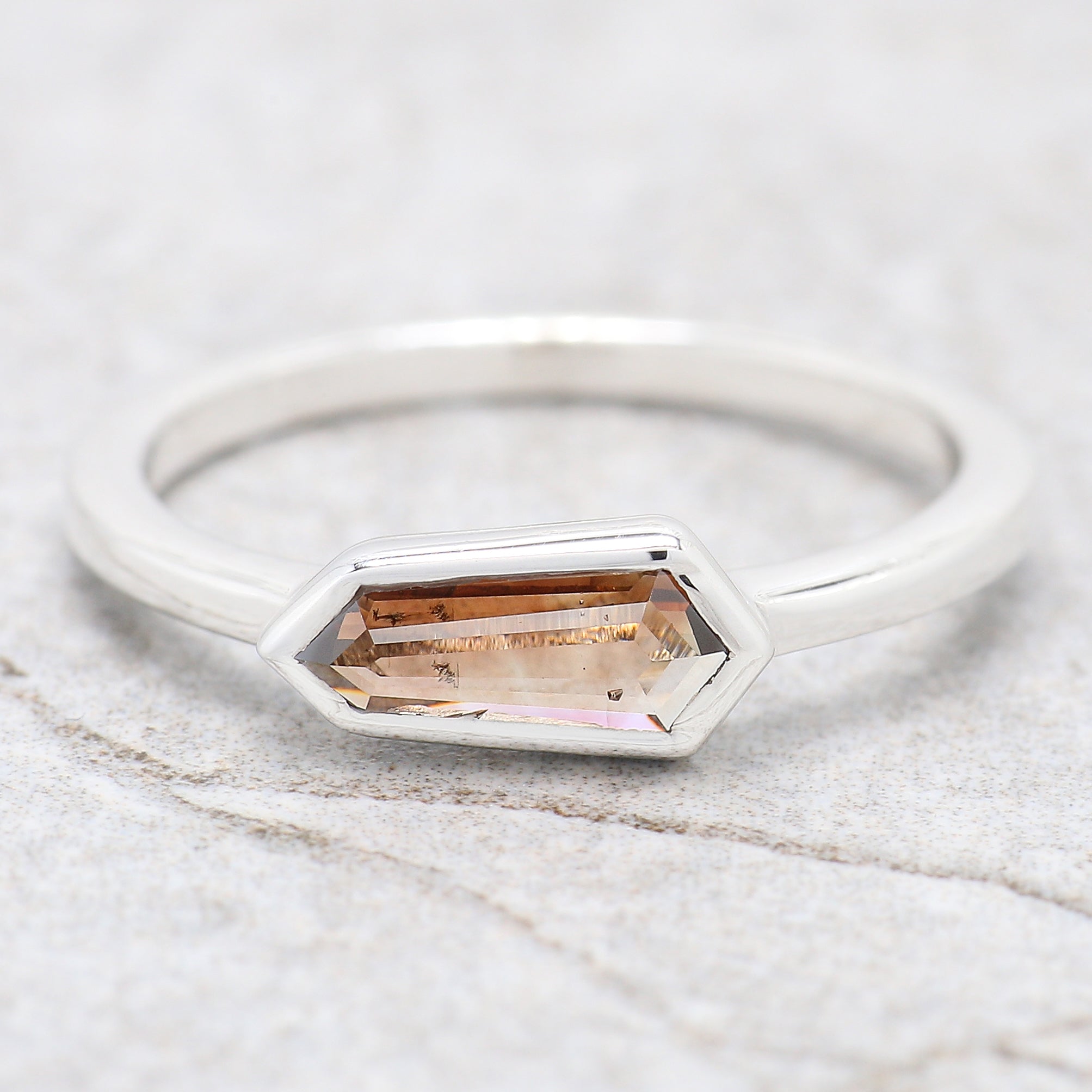 Shield Brown Color Diamond Ring 0.50 Ct 9.10 MM Shield Cut Diamond Ring 14K Solid White Gold Silver Engagement Ring Gift For Her QL1613