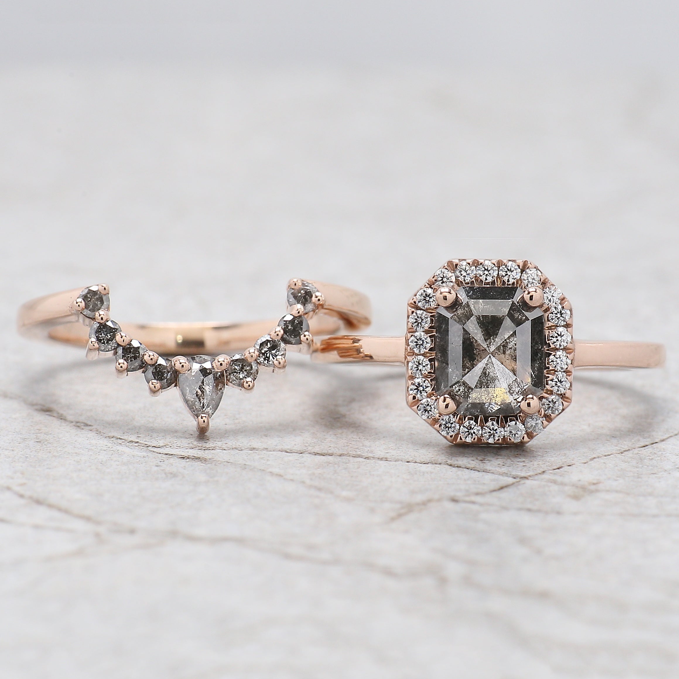 Emerald Cut Salt And Pepper Diamond Ring 1.70 Ct 7.20 MM Emerald Diamond Ring 14K Solid Rose Gold Silver Engagement Ring Gift For Her QL187