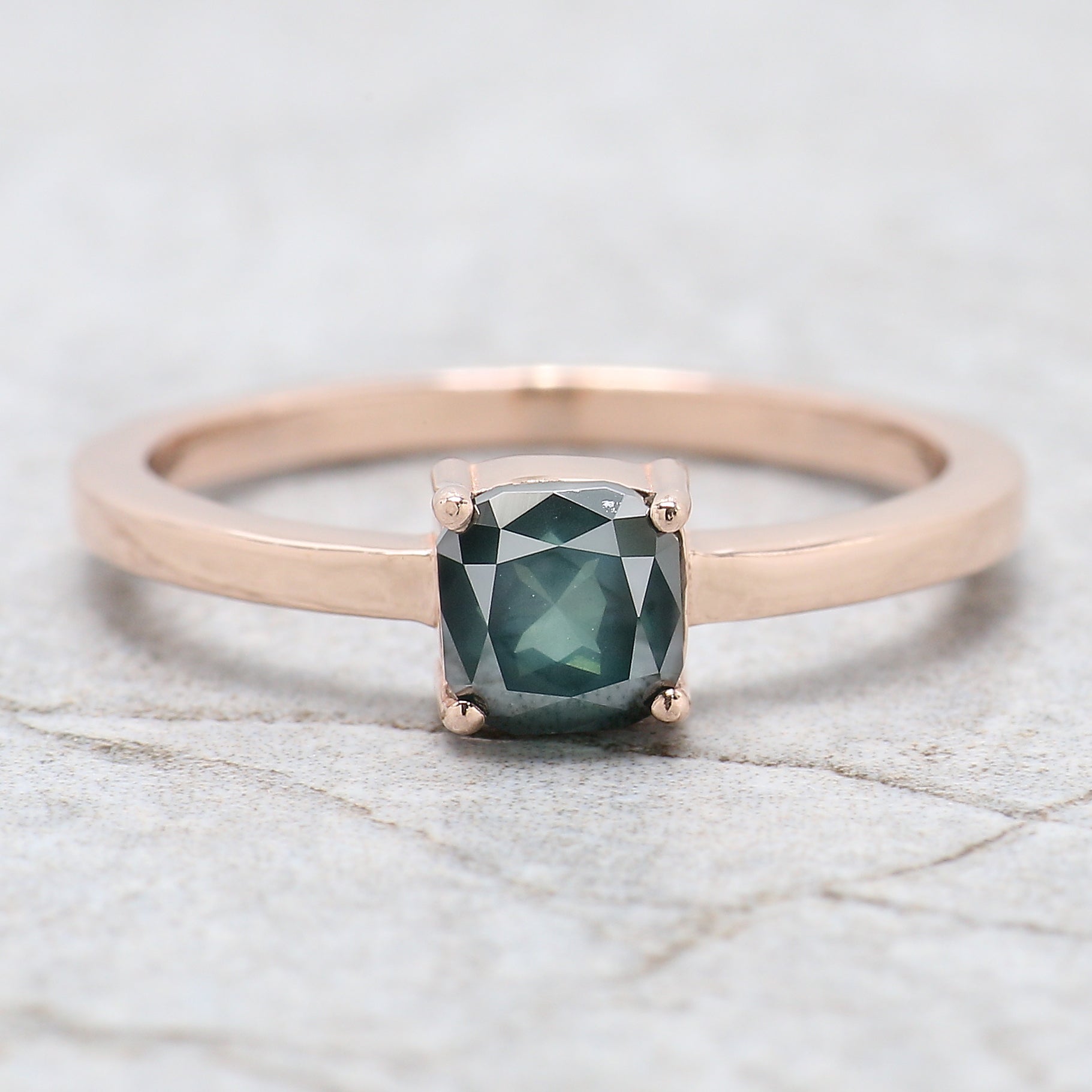 Cushion Shape Blue Color Diamond Ring 0.87 Ct 5.00 MM Cushion Diamond Ring 14K Solid Rose Gold Silver Engagement Ring Gift For Her QN9848