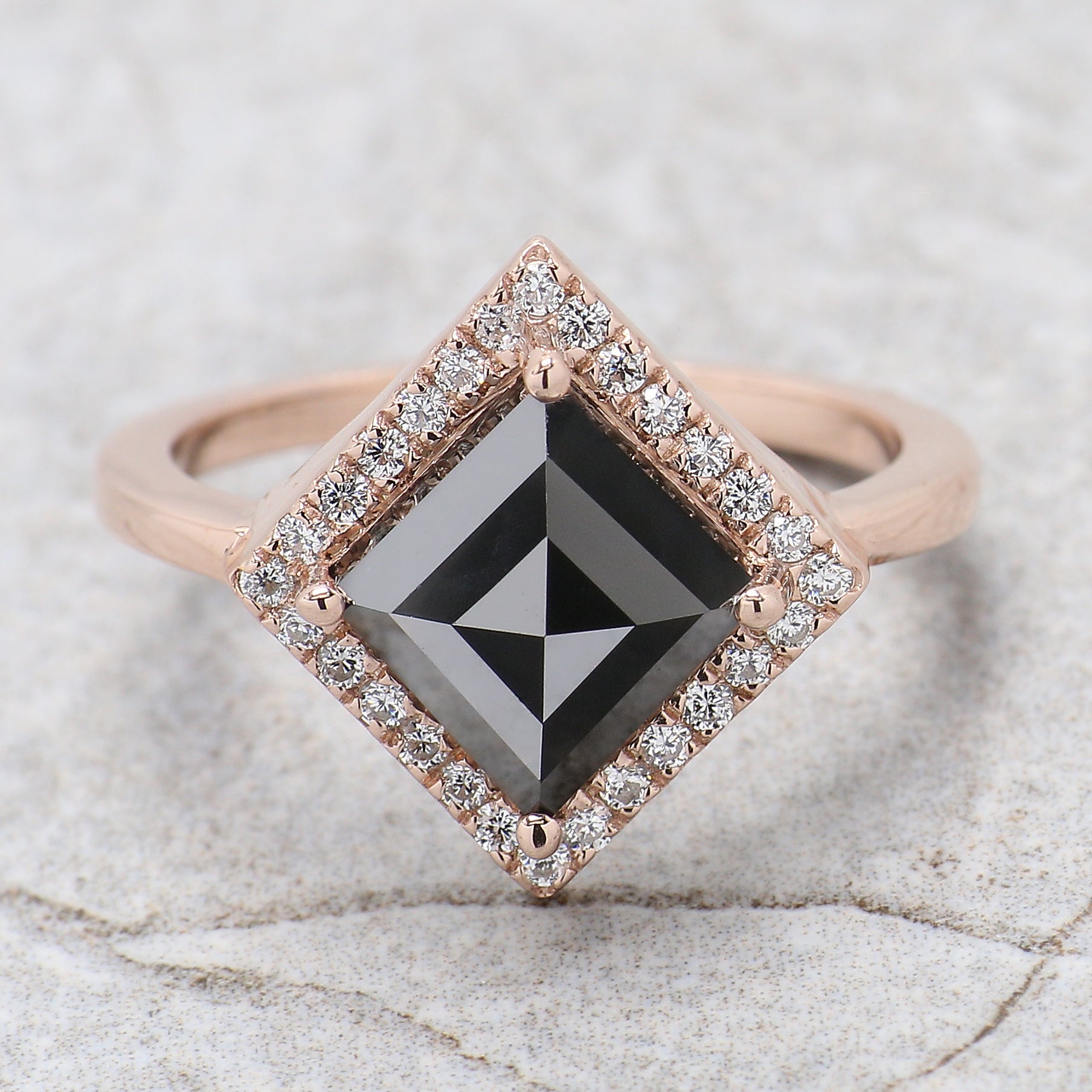 IGI Certified Kite Black Color Diamond Ring 3.07 Ct 7.50 MM Princess Diamond Ring 14K Solid Rose Gold Engagement Ring Gift For Her QL8662