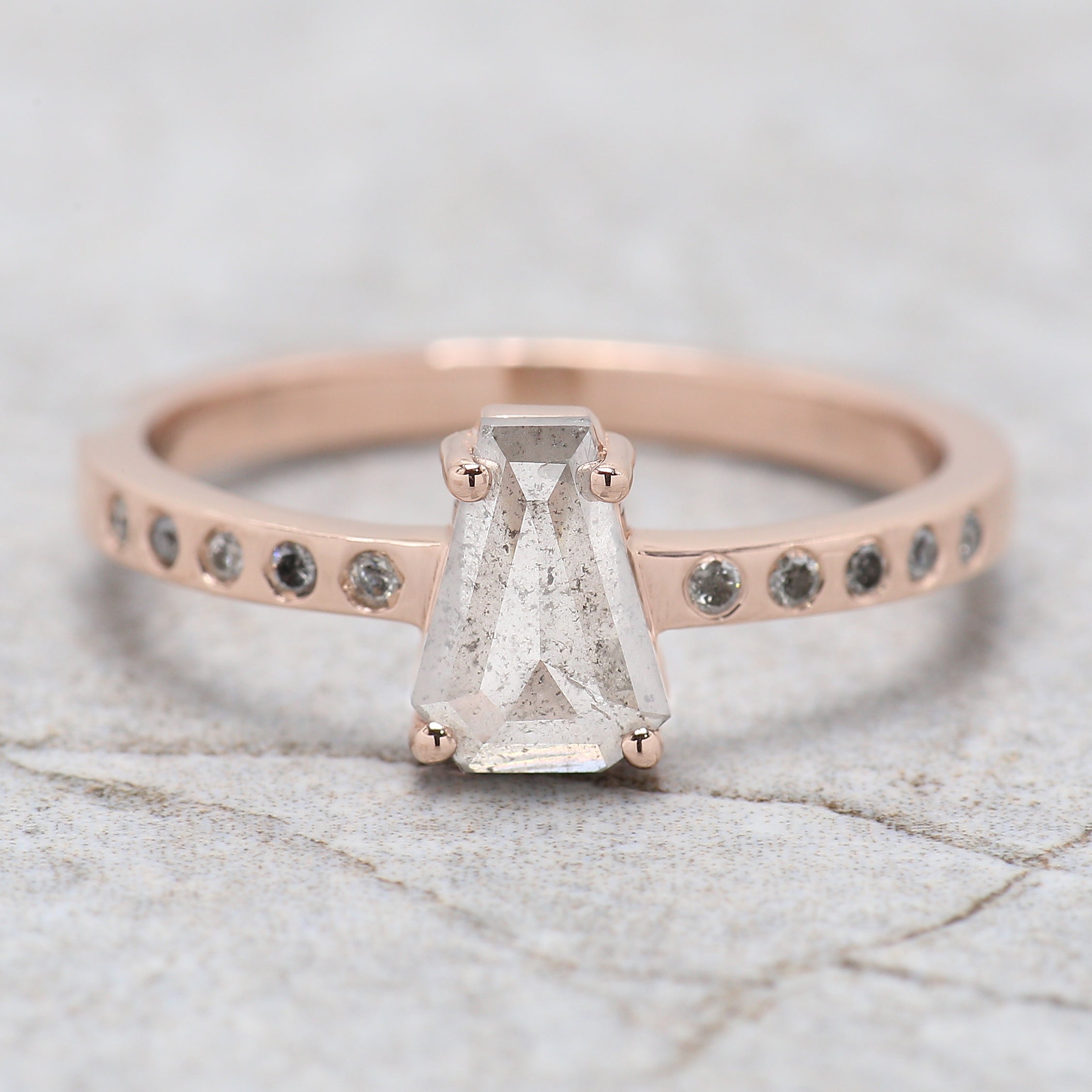 Coffin Cut Salt And Pepper Diamond Ring 0.80 Ct 7.30 MM Coffin Diamond Ring 14K Solid Rose Gold Silver Engagement Ring Gift For Her QL9673