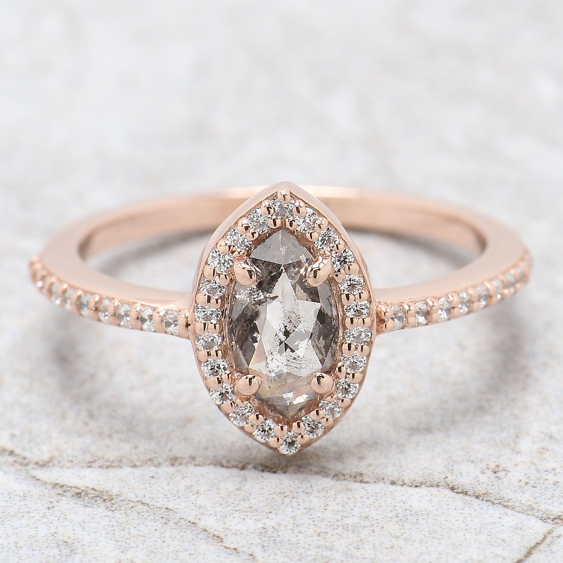 Marquise Salt And Pepper Diamond Ring 0.54 Ct 7.80 MM Marquise Diamond Ring 14K Solid Rose Gold Silver Engagement Ring Gift For Her QL348
