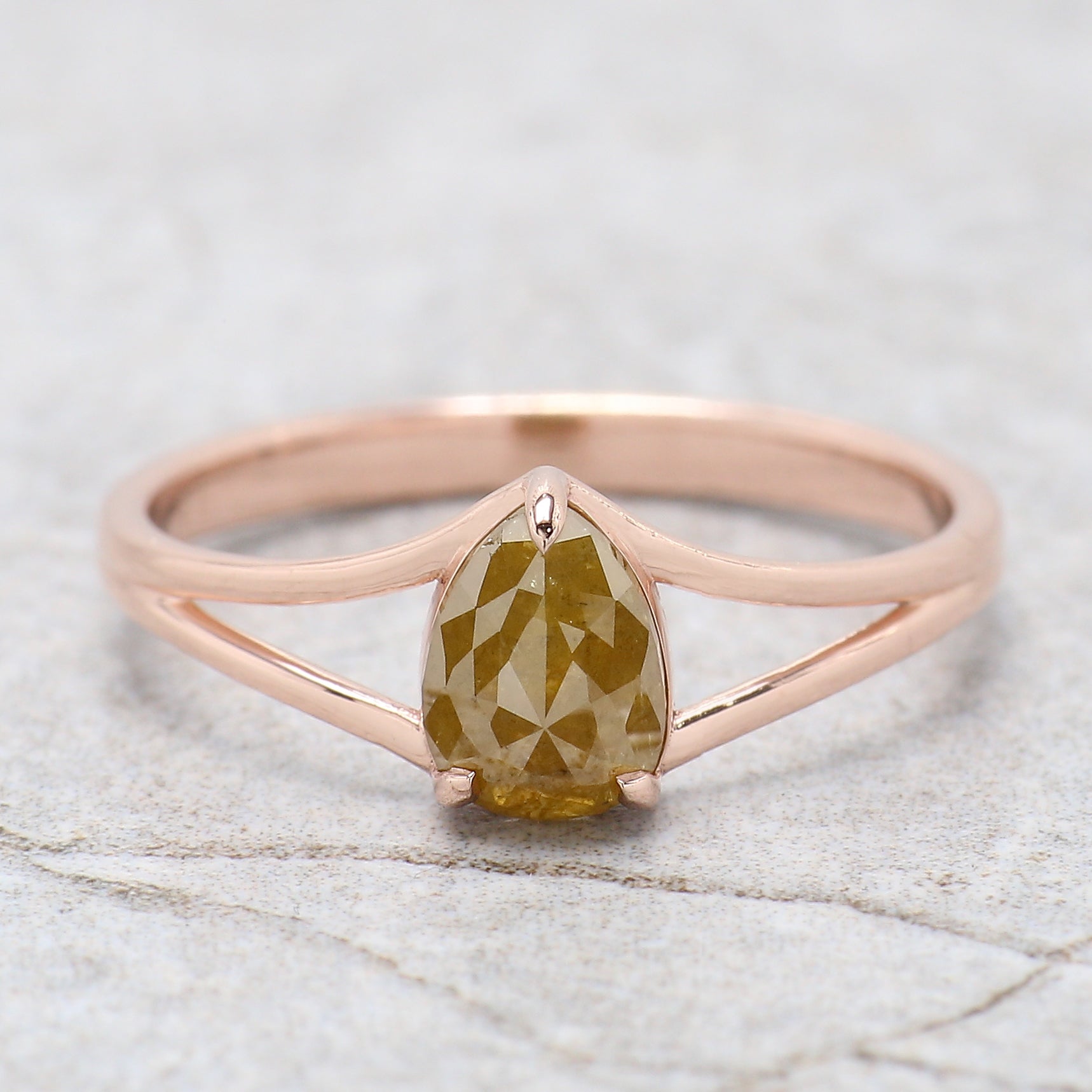 Pear Cut Yellow Color Diamond Ring 0.93 Ct 6.76 MM Pear Diamond Ring 14K Solid Rose Gold Silver Pear Engagement Ring Gift For Her QK2680
