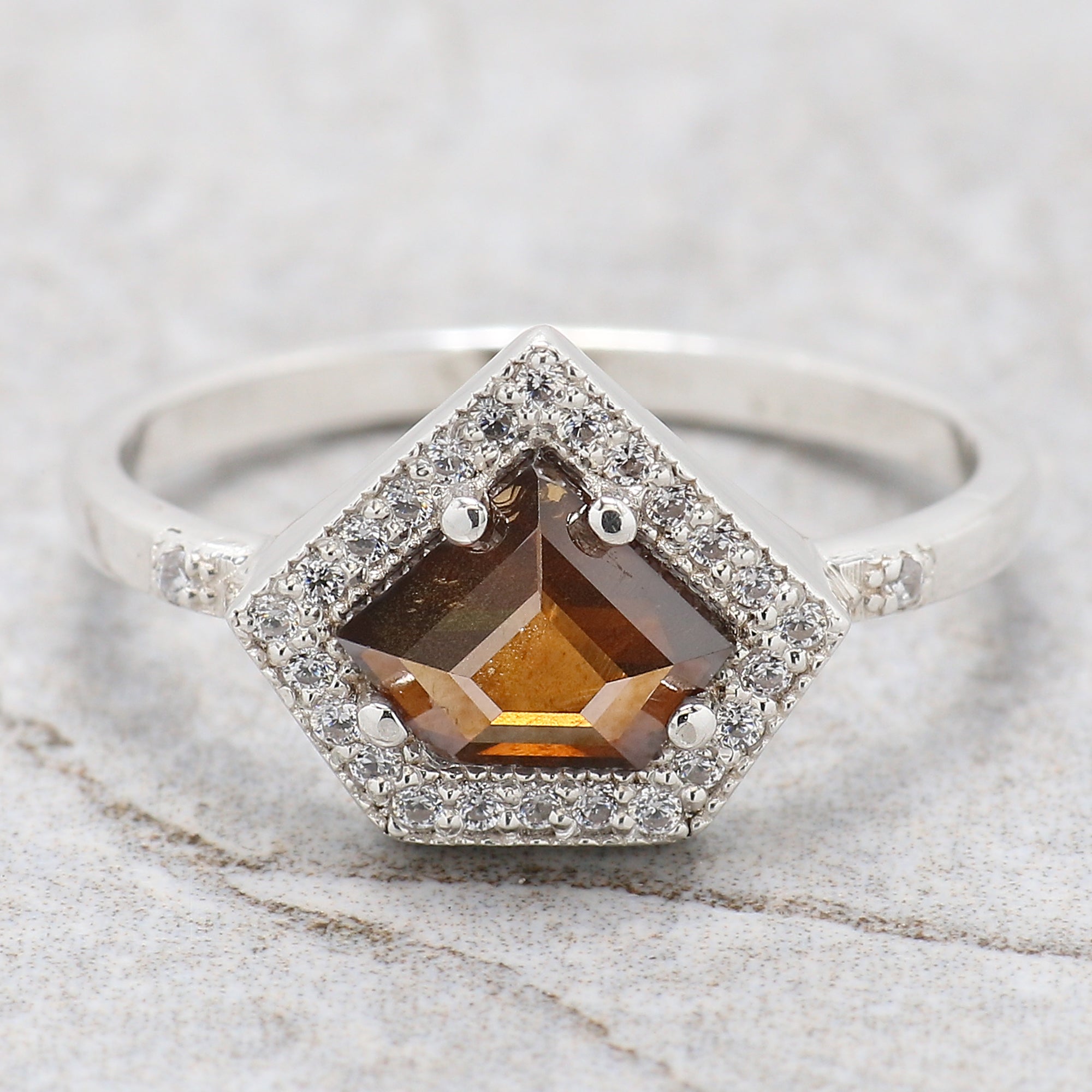 Shield Cut Brown Color Diamond Ring 0.83 Ct 6.10 MM Shield Diamond Ring 14K Solid White Gold Silver Engagement Ring Gift For Her QL1862