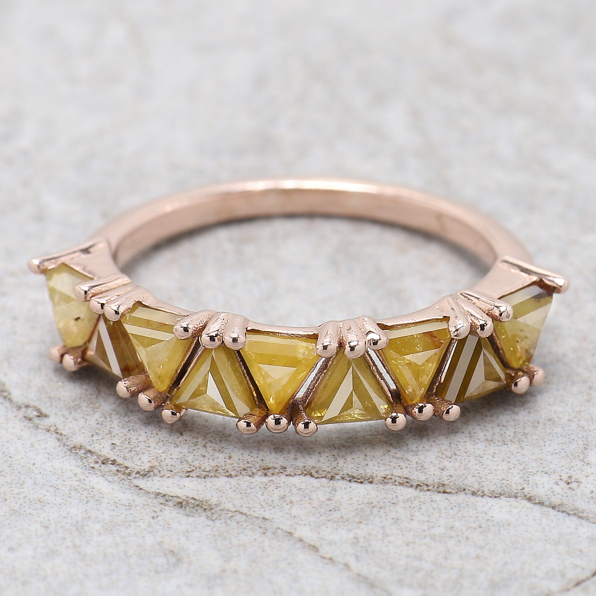 Triangle Cut Yellow Color Diamond Ring 1.28 Ct 3.75 MM Triangle Diamond Ring 14K Solid Rose Gold Silver Engagement Ring Gift For Her QL2052