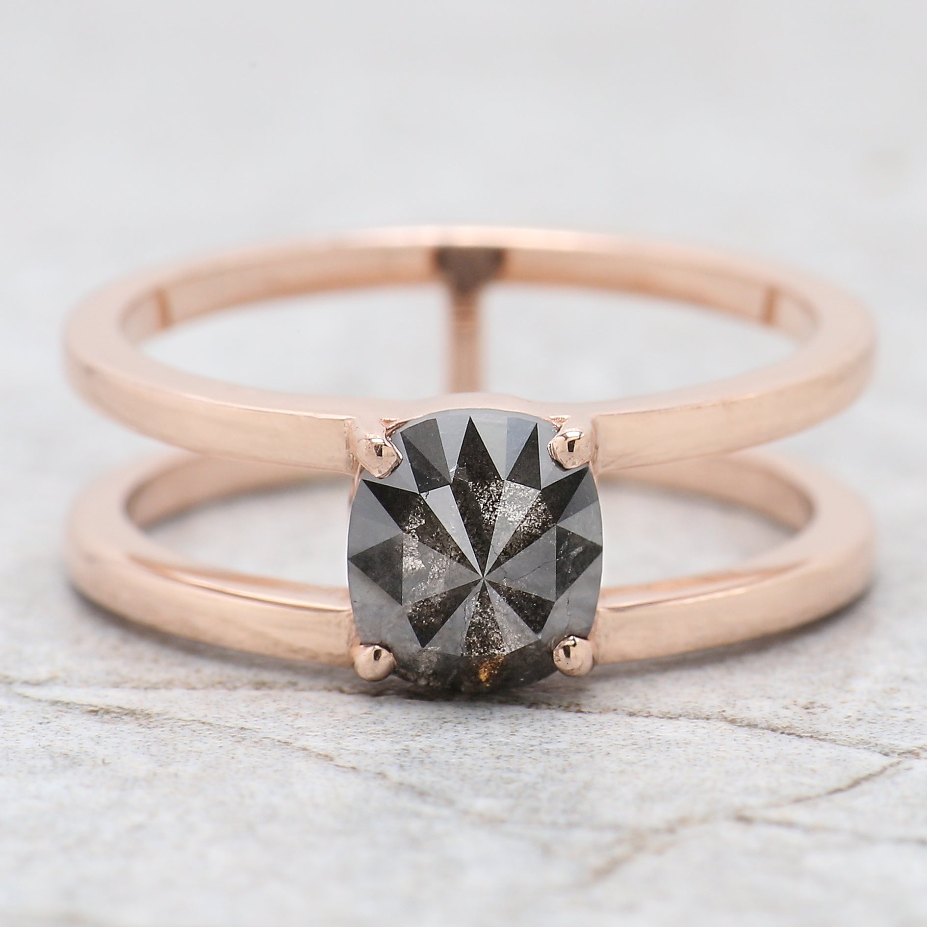 Cushion Cut Salt And Pepper Diamond Ring 0.83 Ct 6.70 MM Cushion Diamond Ring 14K Solid Rose Gold Silver Engagement Ring Gift For Her QN7236