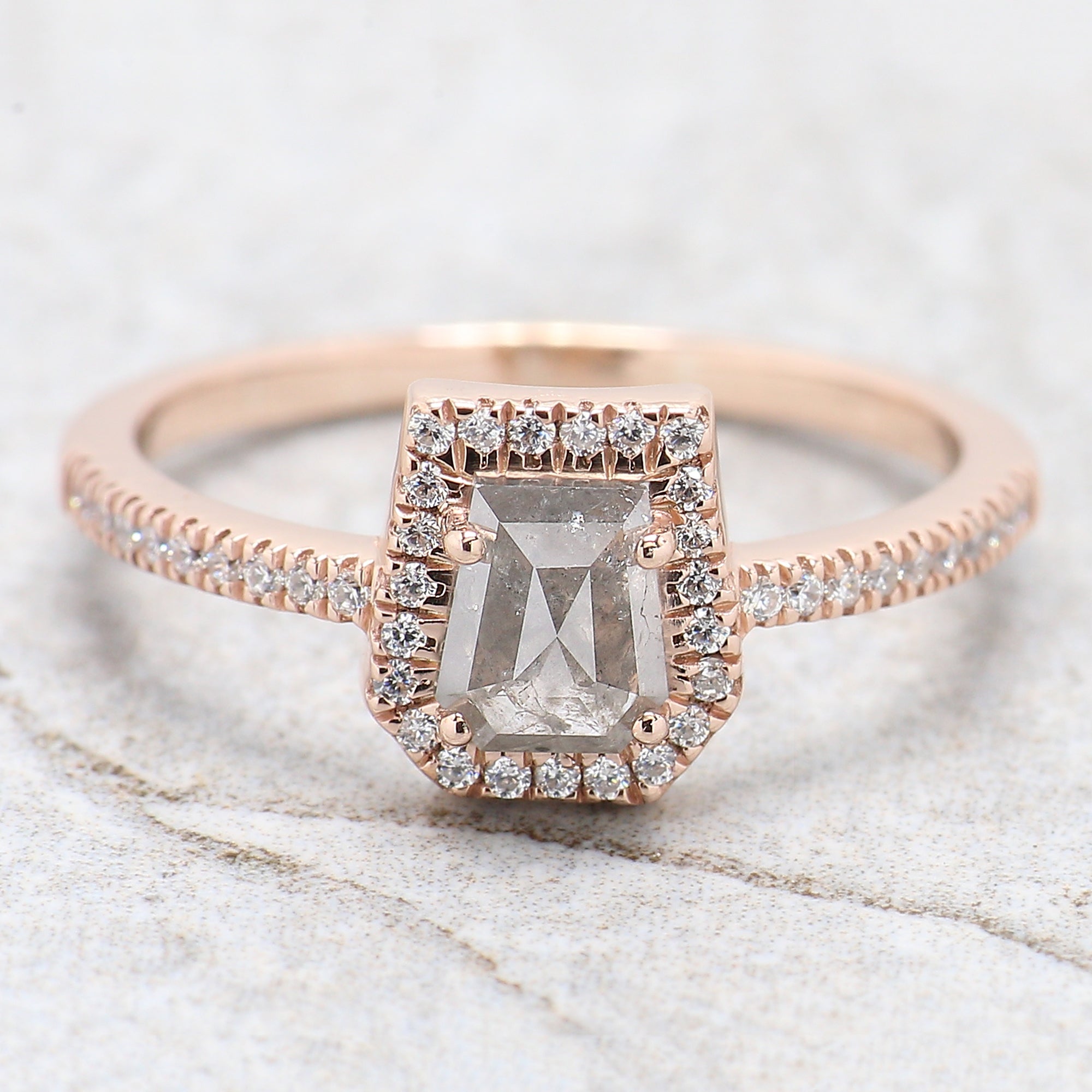 Coffin Salt And Pepper Diamond Ring, Salt And Pepper Coffin Diamond Engagement Ring, Coffin Shape Diamond Ring, Coffin Cut Ring, QL5831