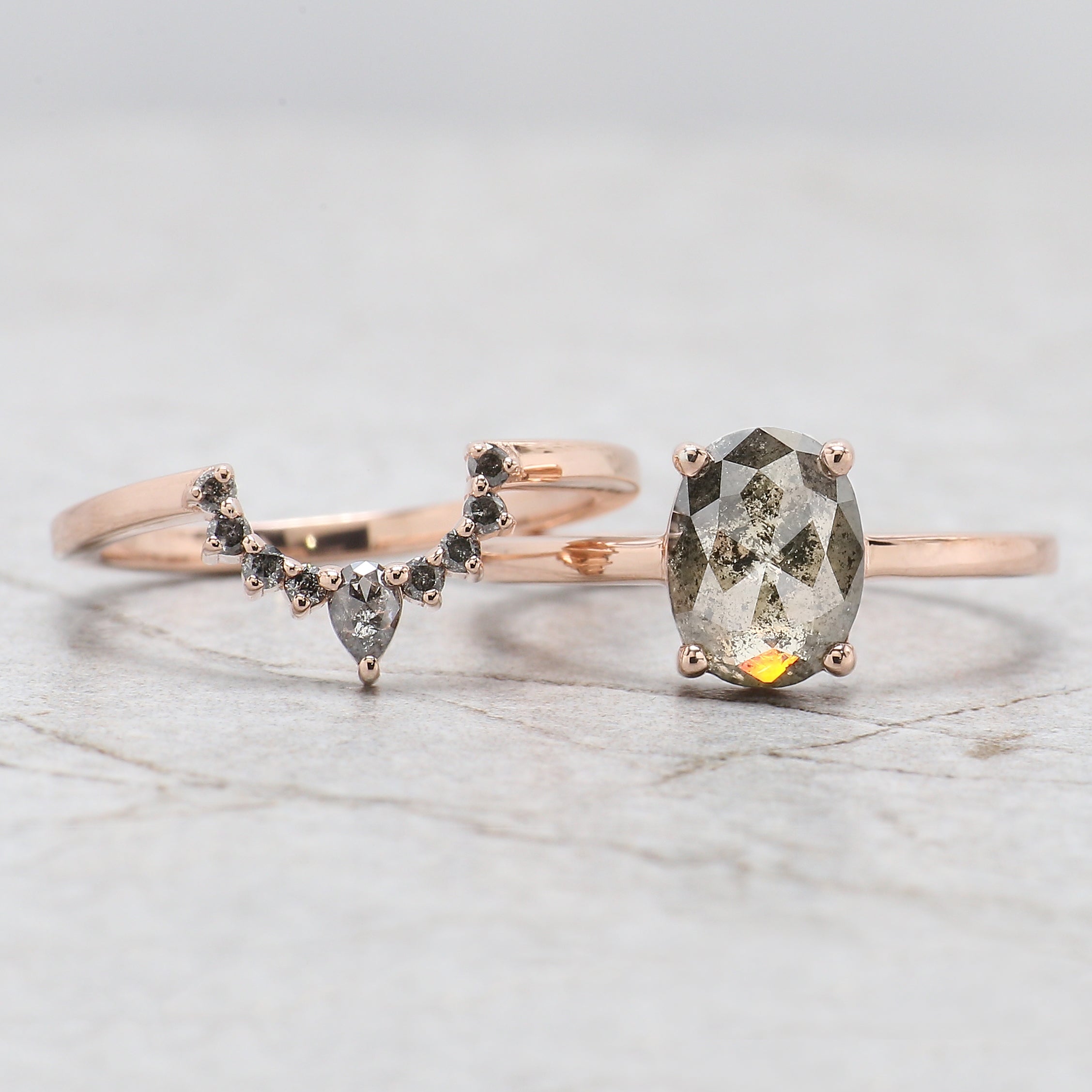 Oval Cut Salt And Pepper Diamond Ring 1.61 Ct 8.55 MM Oval Diamond Ring 14K Solid Rose Gold Silver Oval Engagement Ring Gift For Her QN870