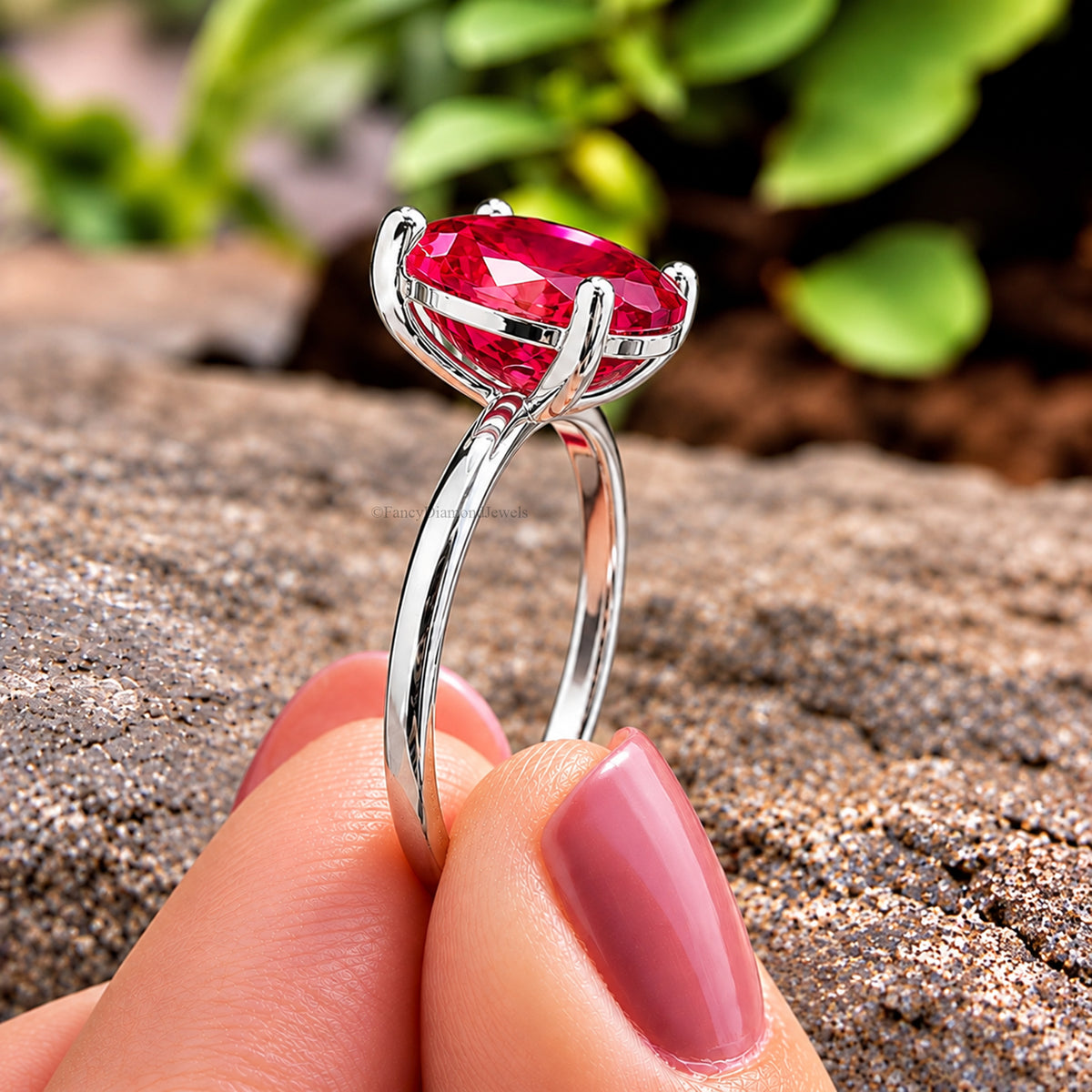 Oval Red Ruby engagement ring 12mm 10mm 9mm 8mm 7mm stone ring Simulant Solitaire ring Oval Red Diamond ring Silver ring Gift for her FD331