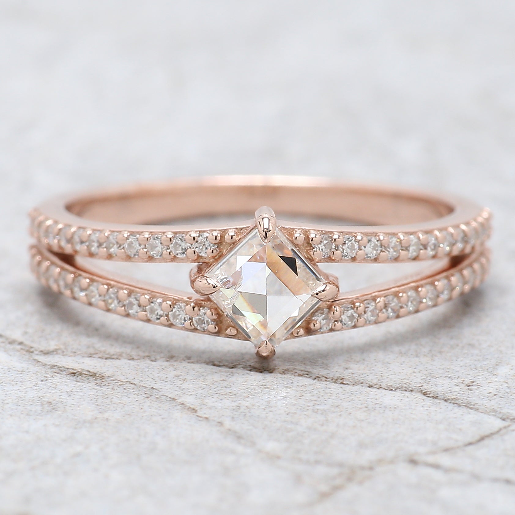 Kite Cut Salt And Pepper Diamond Ring 0.40 Ct 5.91 MM Kite Diamond Ring 14K Solid Rose Gold Silver Kite Engagement Ring Gift For Her QL2680