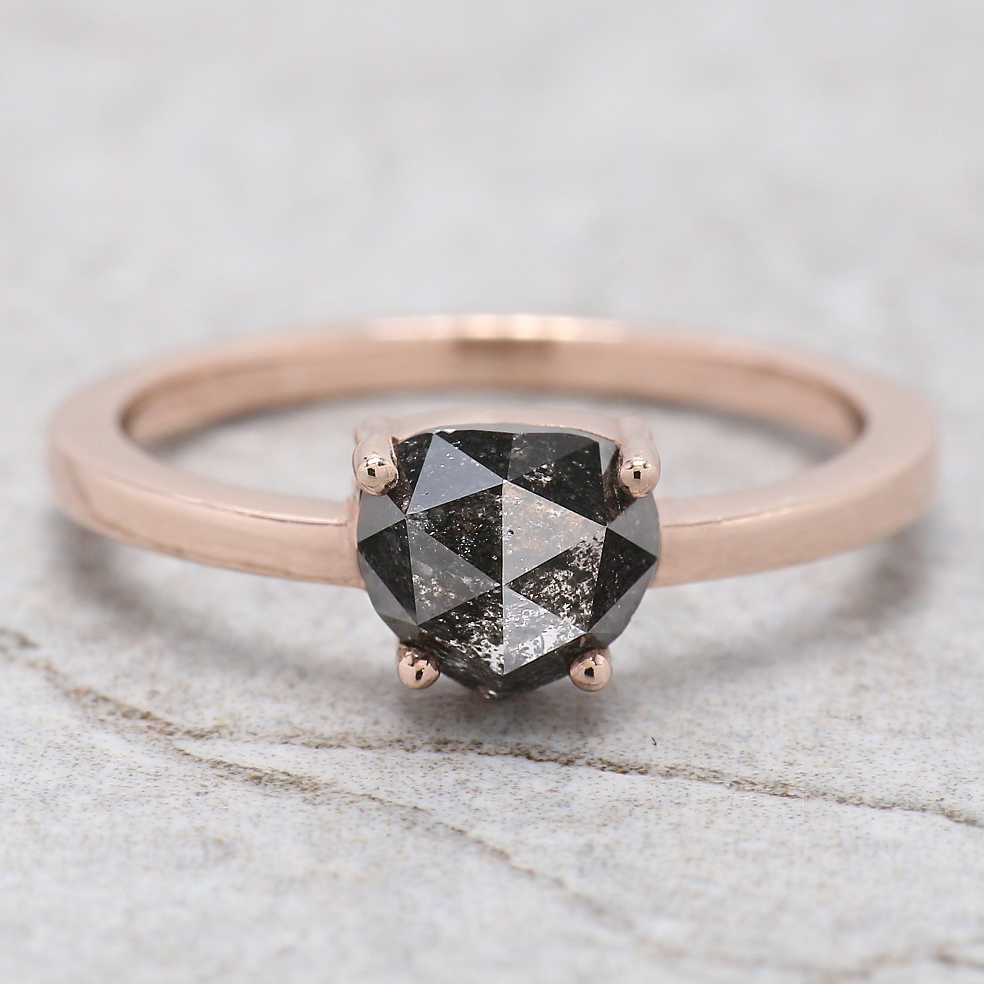 Heart Salt And Pepper Diamond Ring 1.36 Ct 6.50 MM Heart Cut Diamond Ring 14K Solid Rose Gold Silver Engagement Ring Gift For Her QL5092