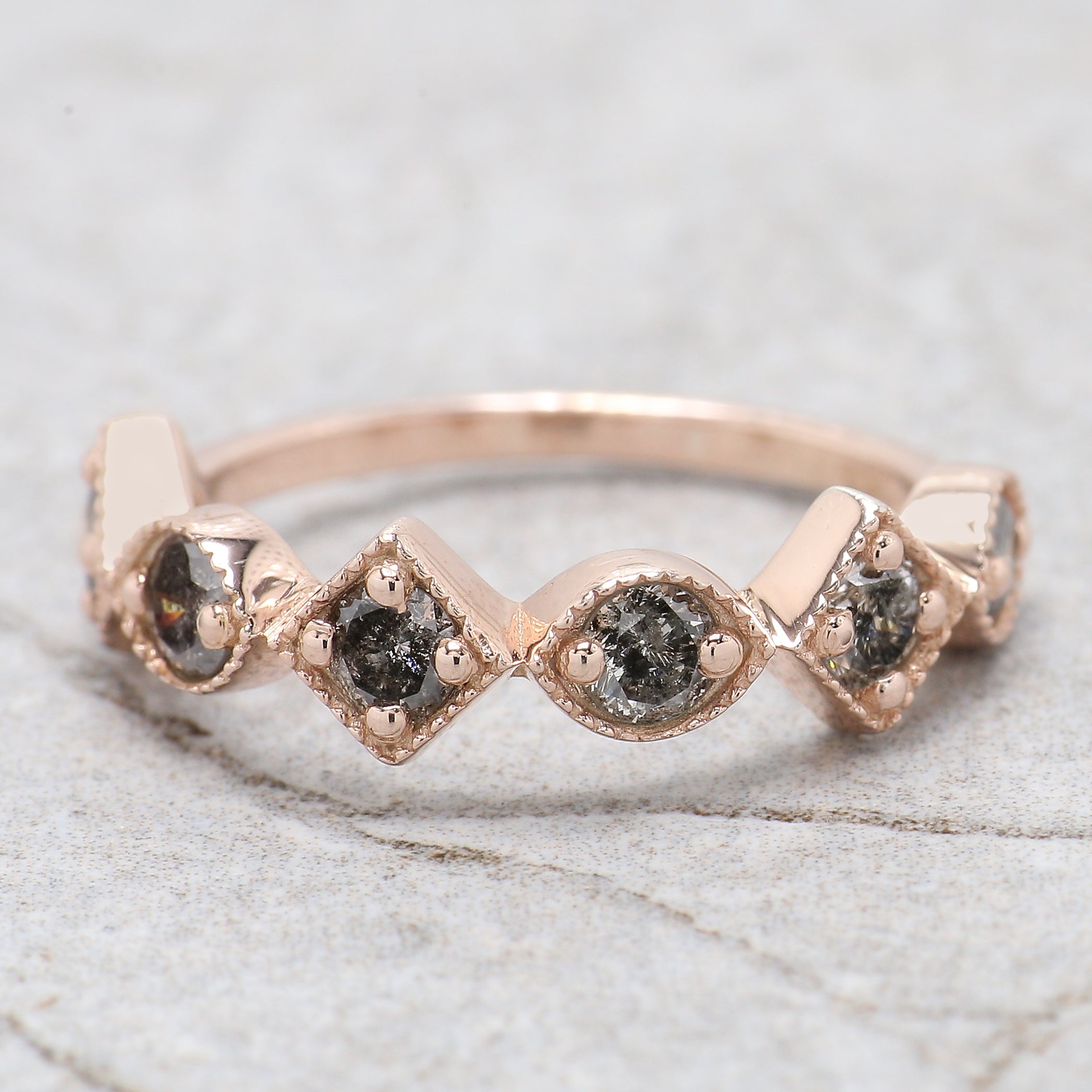 Round Cut Salt And Pepper Diamond Ring 0.81 Ct 3.30 MM Round Diamond Ring 14K Solid Rose Gold Silver Engagement Ring Gift For Her QL1386