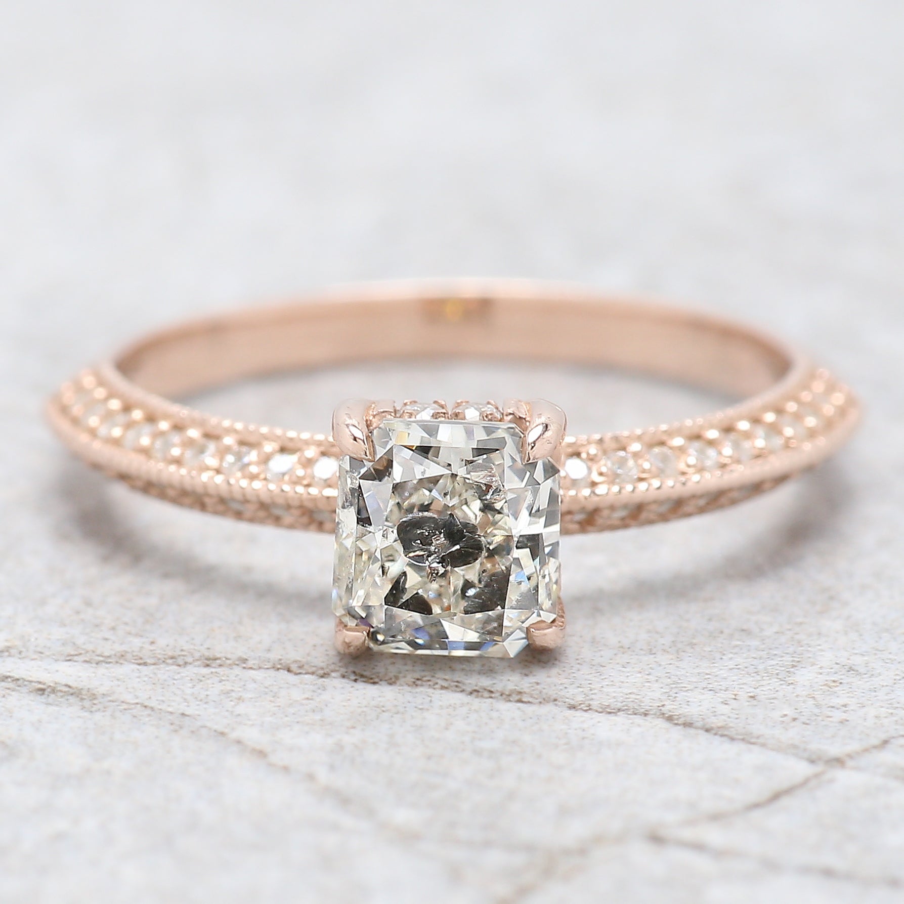 Radiant Salt And Pepper Diamond Ring 1.03 Ct 5.58 MM Radiant Diamond Ring 14K Solid Rose Gold Silver Engagement Ring Gift For Her QL2644