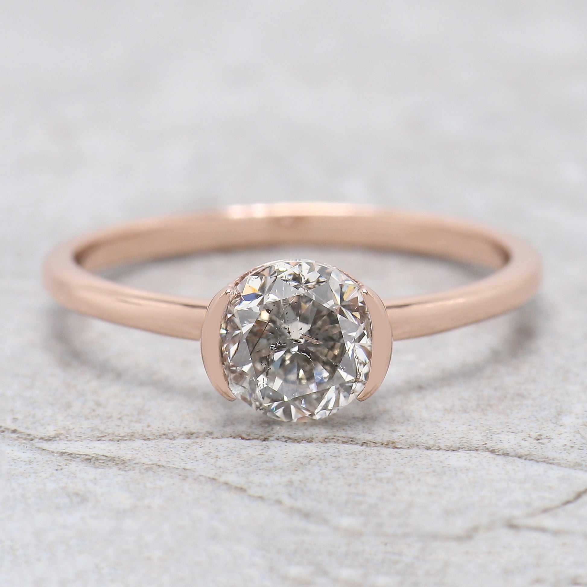 Round White-G Color Diamond Ring 1.02 Ct 6.06 MM Round Shape Diamond Wedding Ring Half Bezel Set Ring Engagement Ring Gift For Her KDL2641