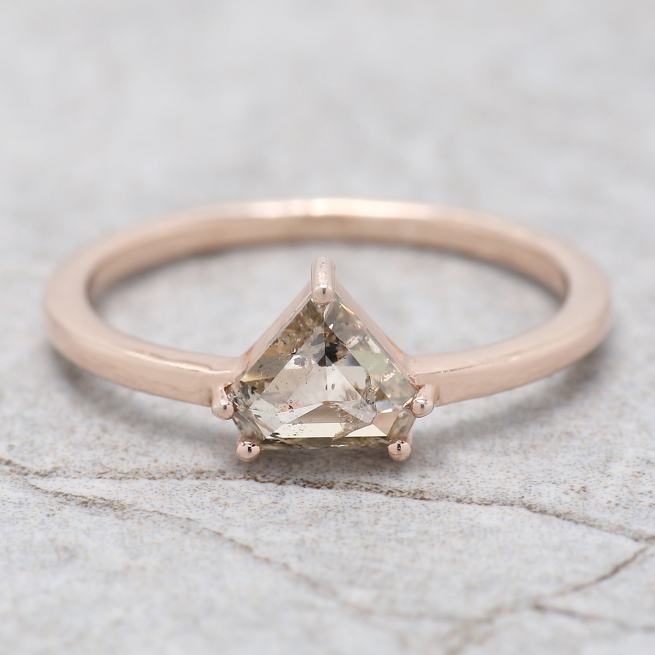 Shield Cut Salt And Pepper Diamond Ring 0.73 Ct 5.79 MM Shield Diamond Ring 14K Solid Rose Gold Silver Engagement Ring Gift For Her QL9513