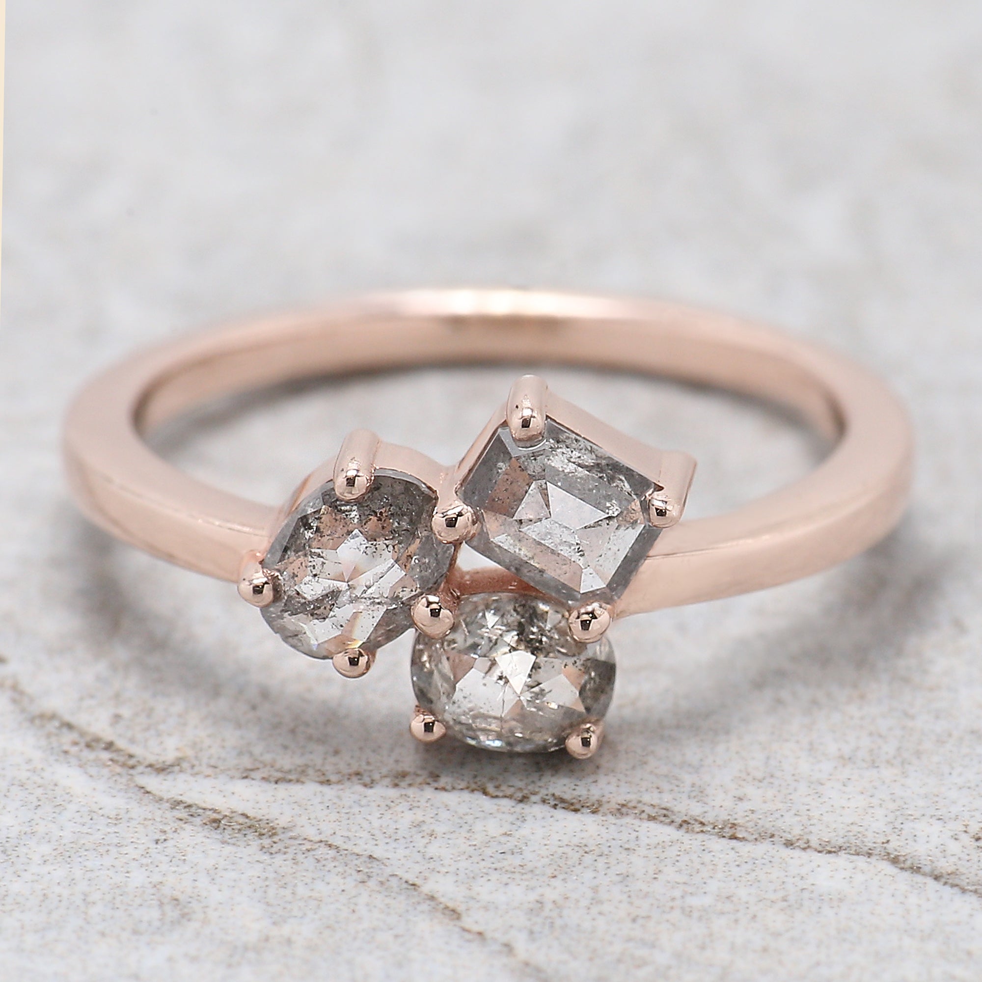 Mix Shape Salt And Pepper Diamond Ring 0.85 Ct 4.80 MM Mix Shape Diamond Ring 14K Solid Rose Gold Silver Engagement Ring Gift For Her QL636