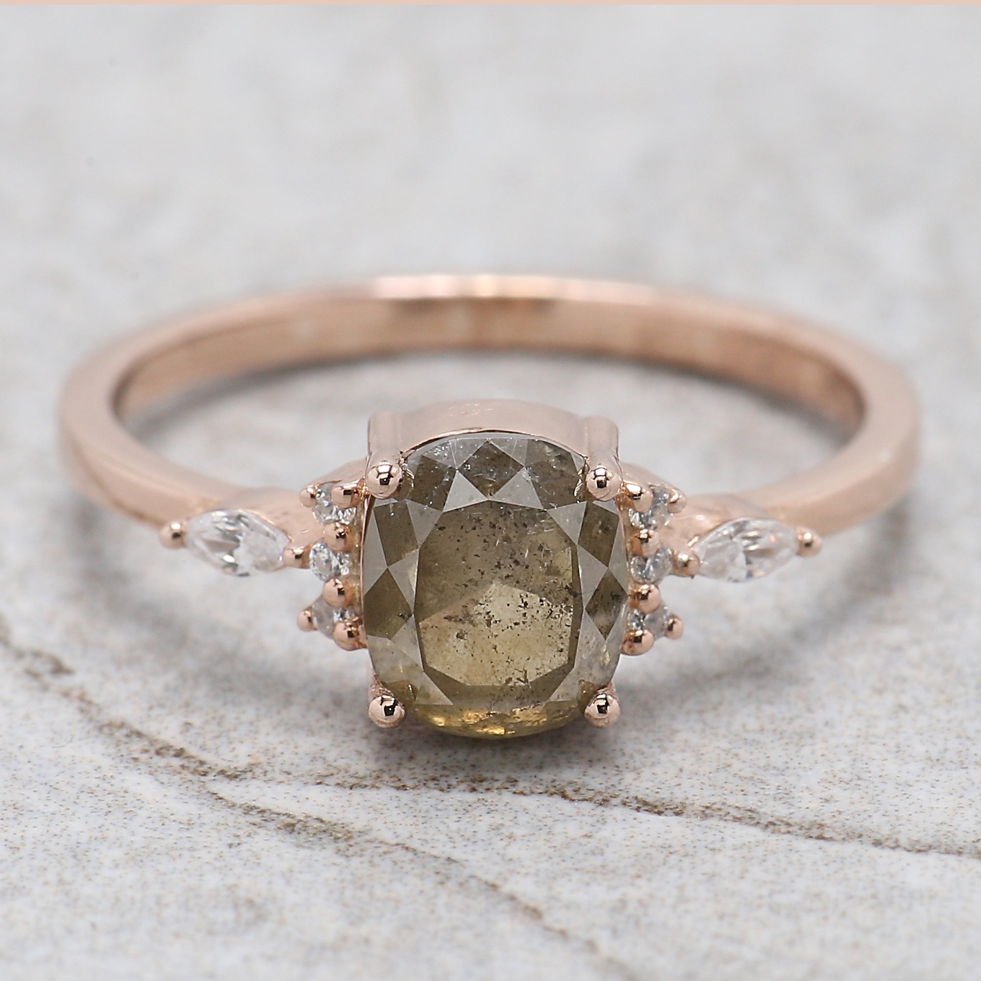 Cushion Cut Yellow Color Diamond Ring 1.29 Ct 6.80 MM Cushion Diamond Ring 14K Solid Rose Gold Silver Engagement Ring Gift For Her QL7333