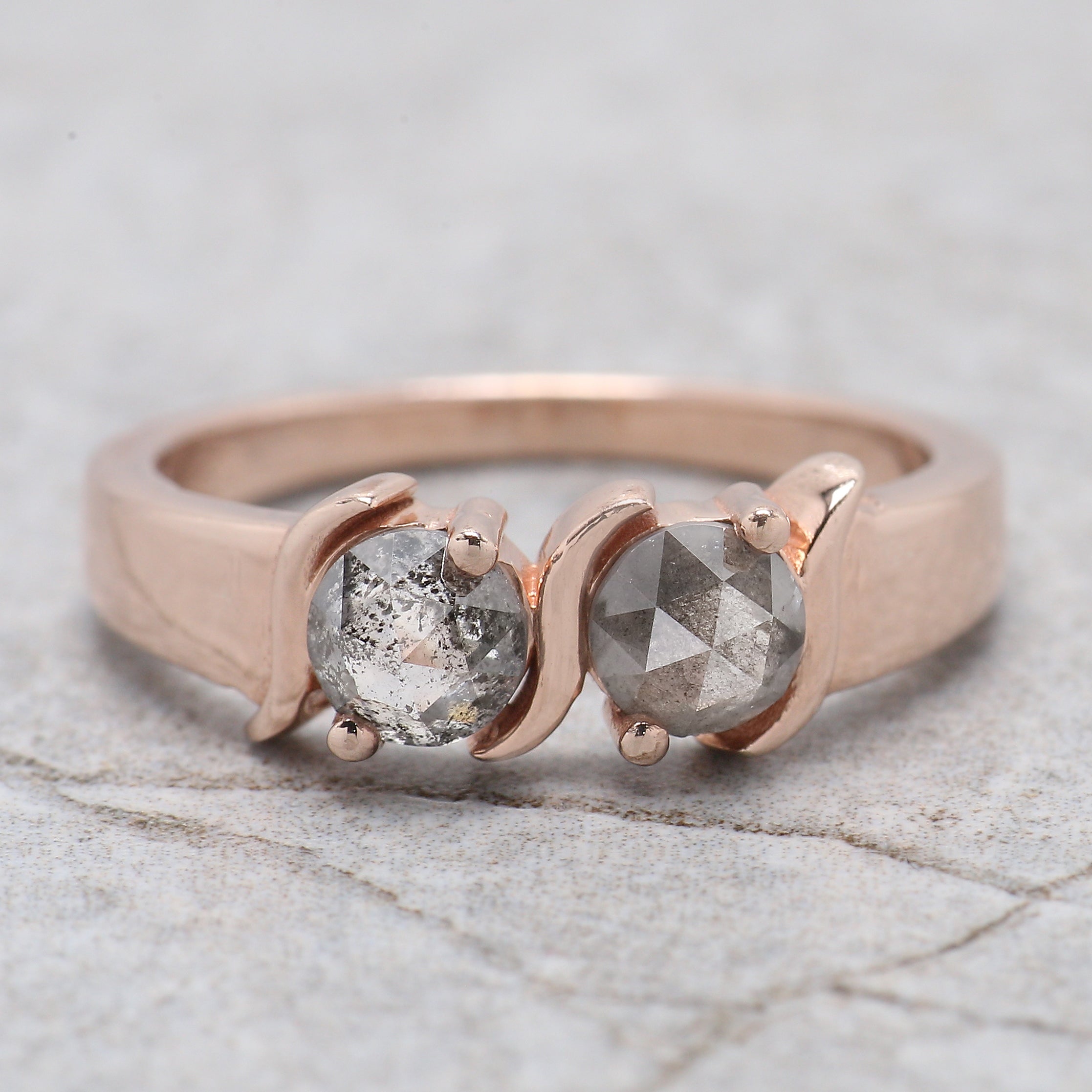 Round Rose Cut Salt And Pepper Diamond Ring 0.95 Ct 4.60 MM Round Diamond Ring 14K Rose Gold Silver Engagement Ring Gift For Her QL1006