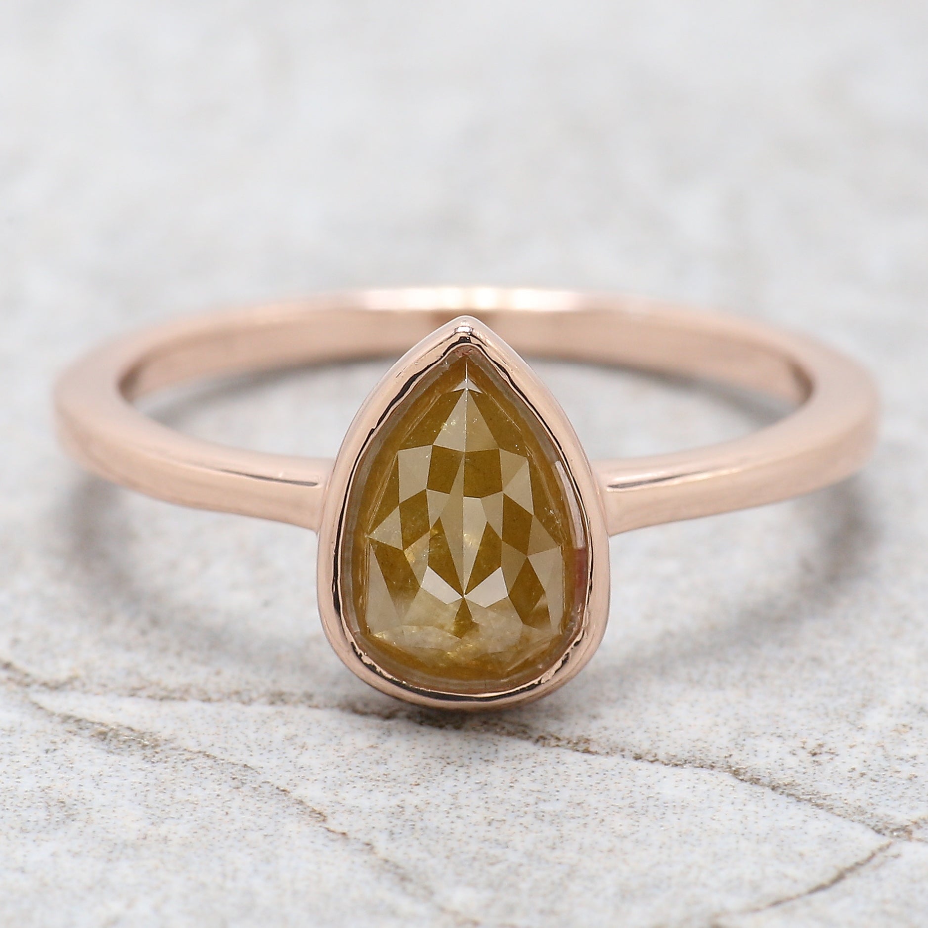 Pear Cut Yellow Color Diamond Ring 1.22 Ct 7.85 MM Pear Shape Diamond Ring 14K Solid Rose Gold Silver Engagement Ring Gift For Her QL1620