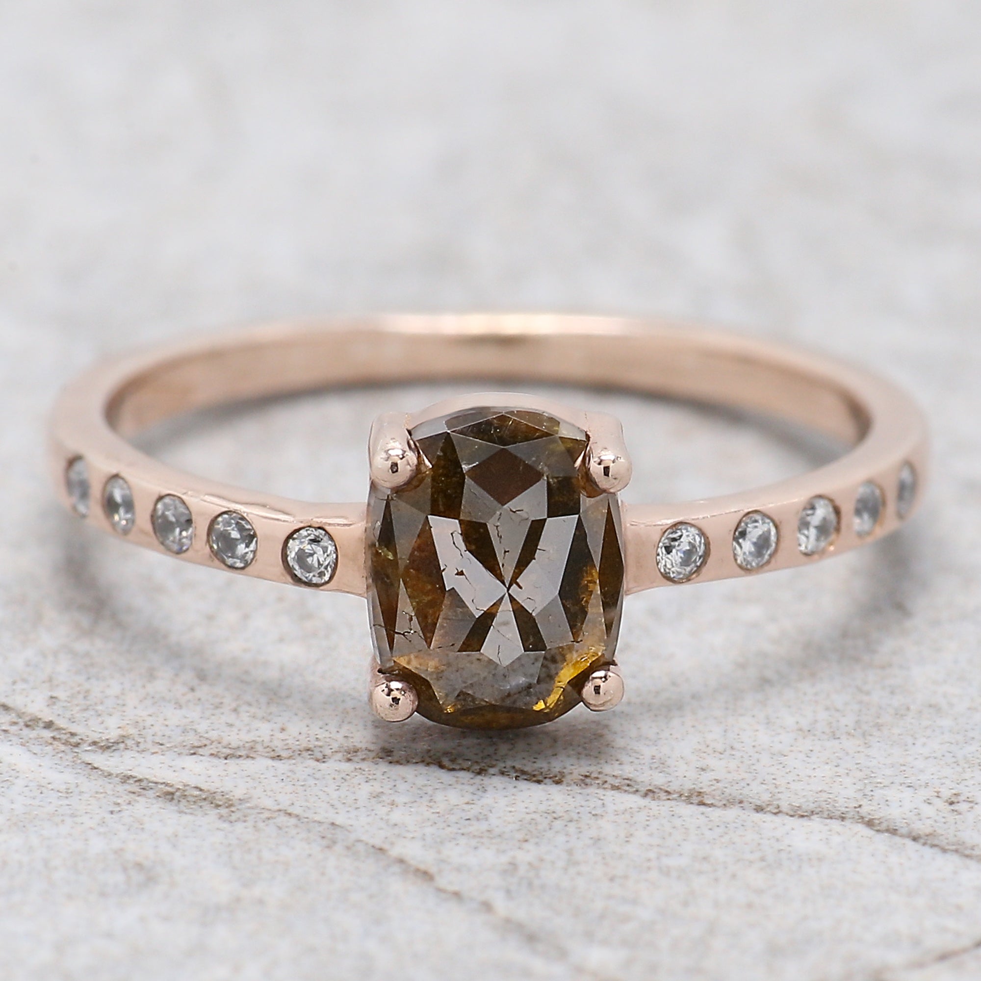 Oval Cut Brown Color Diamond Ring 1.18 Ct 7.11 MM Oval Shape Diamond Ring 14K Solid Rose Gold Silver Engagement Ring Gift For Her QL2867