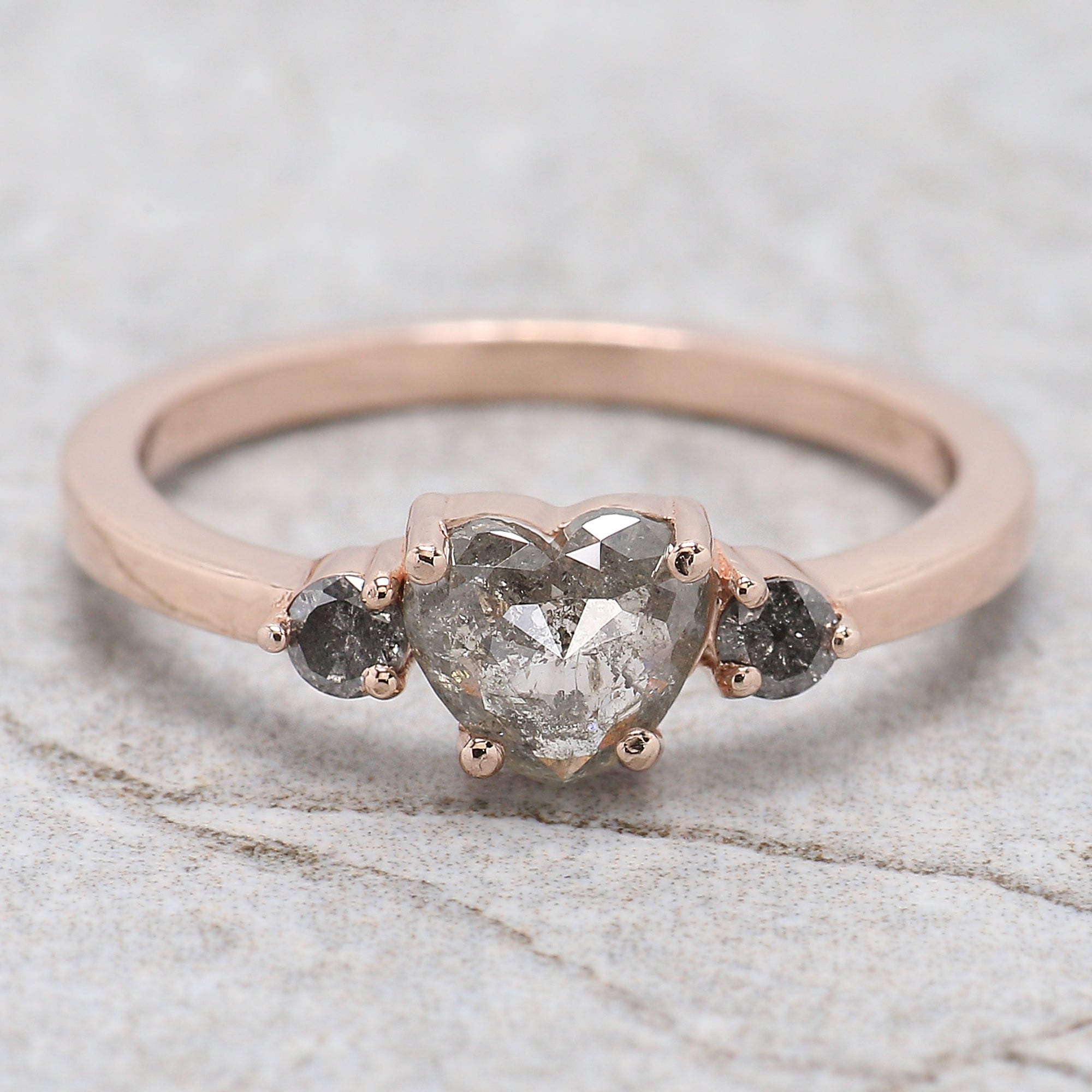 Heart Salt And Pepper Diamond Ring 0.69 Ct 5.60 MM Heart Shape Diamond Ring 14K Solid Rose Gold Silver Engagement Ring Gift For Her QL1624