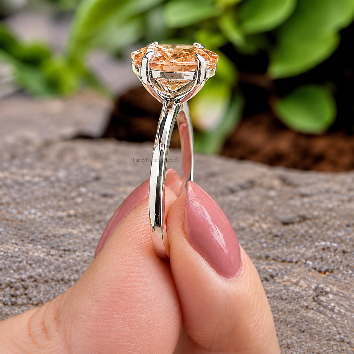 Oval Brown Champagne Diamond engagement ring 12mm 10mm 9mm 8mm 7mm stone ring Simulant Ring Solitaire ring Silver ring Gift for her FD404