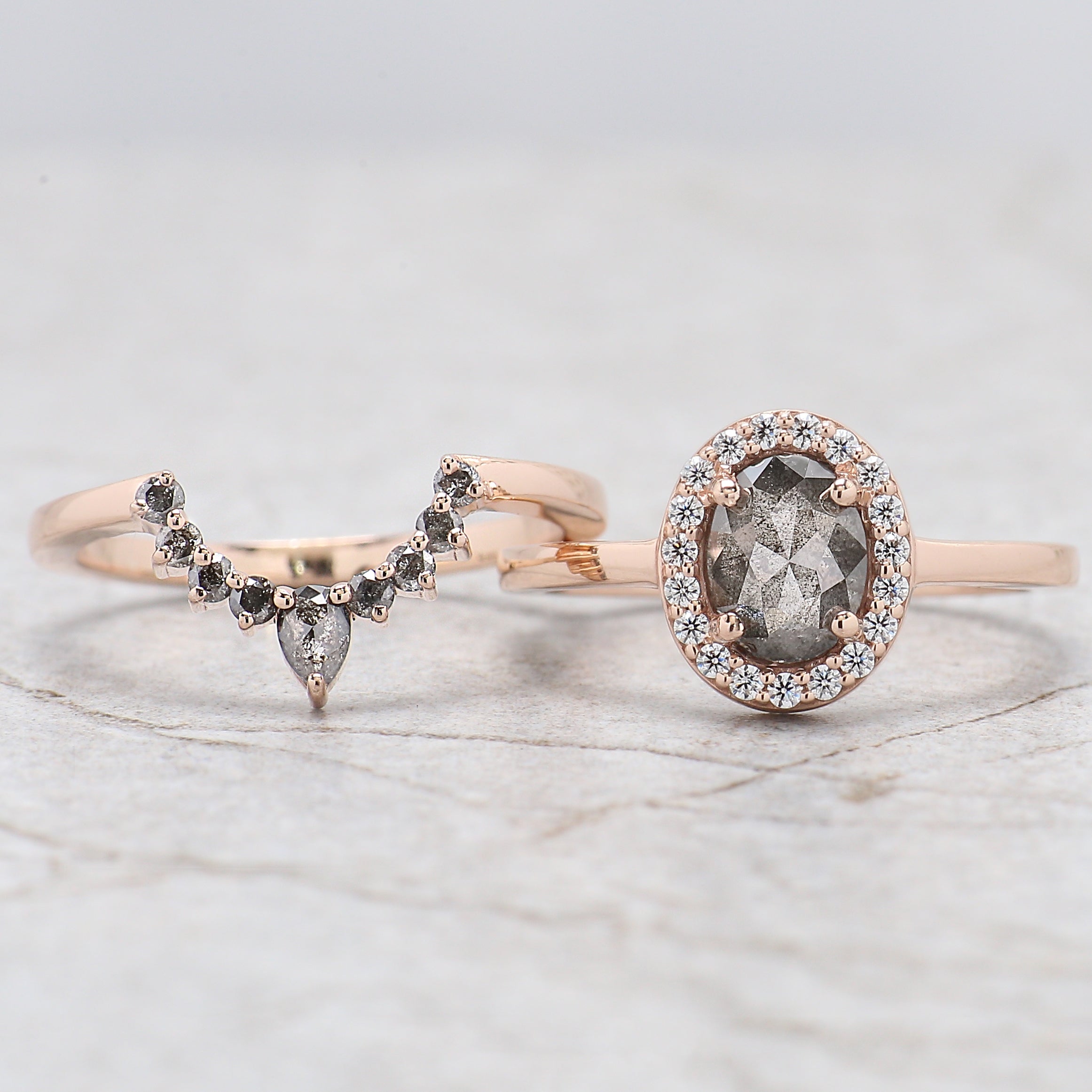 Oval Cut Salt And Pepper Diamond Ring 0.98 Ct 7.00 MM Oval Diamond Ring 14K Solid Rose Gold Silver Oval Engagement Ring Gift For Her QN1306