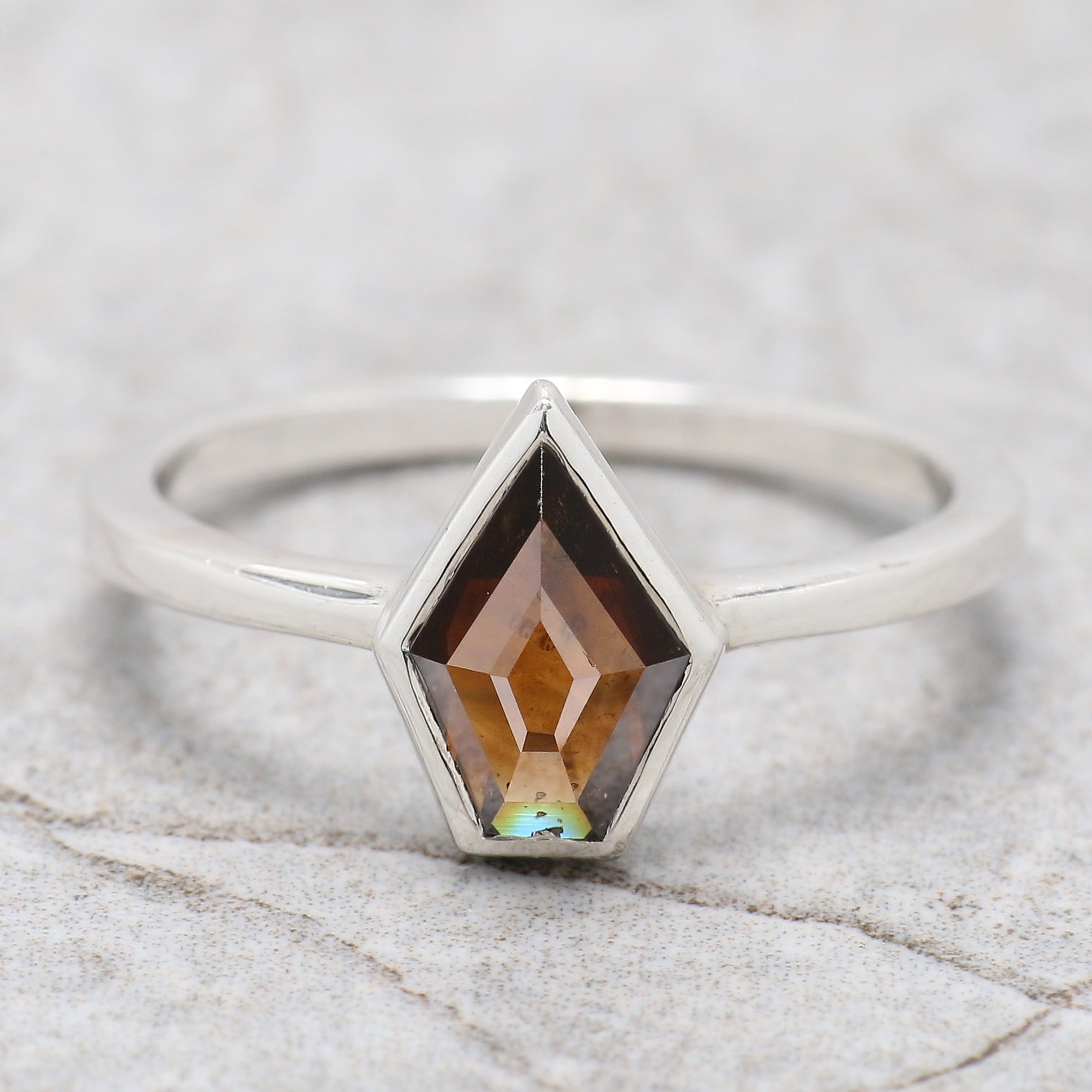 Shield Shape Brown Color Diamond Ring 1.04 Ct 8.65 MM Shield Diamond Ring 14K Solid White Gold Silver Engagement Ring Gift For Her QL1756