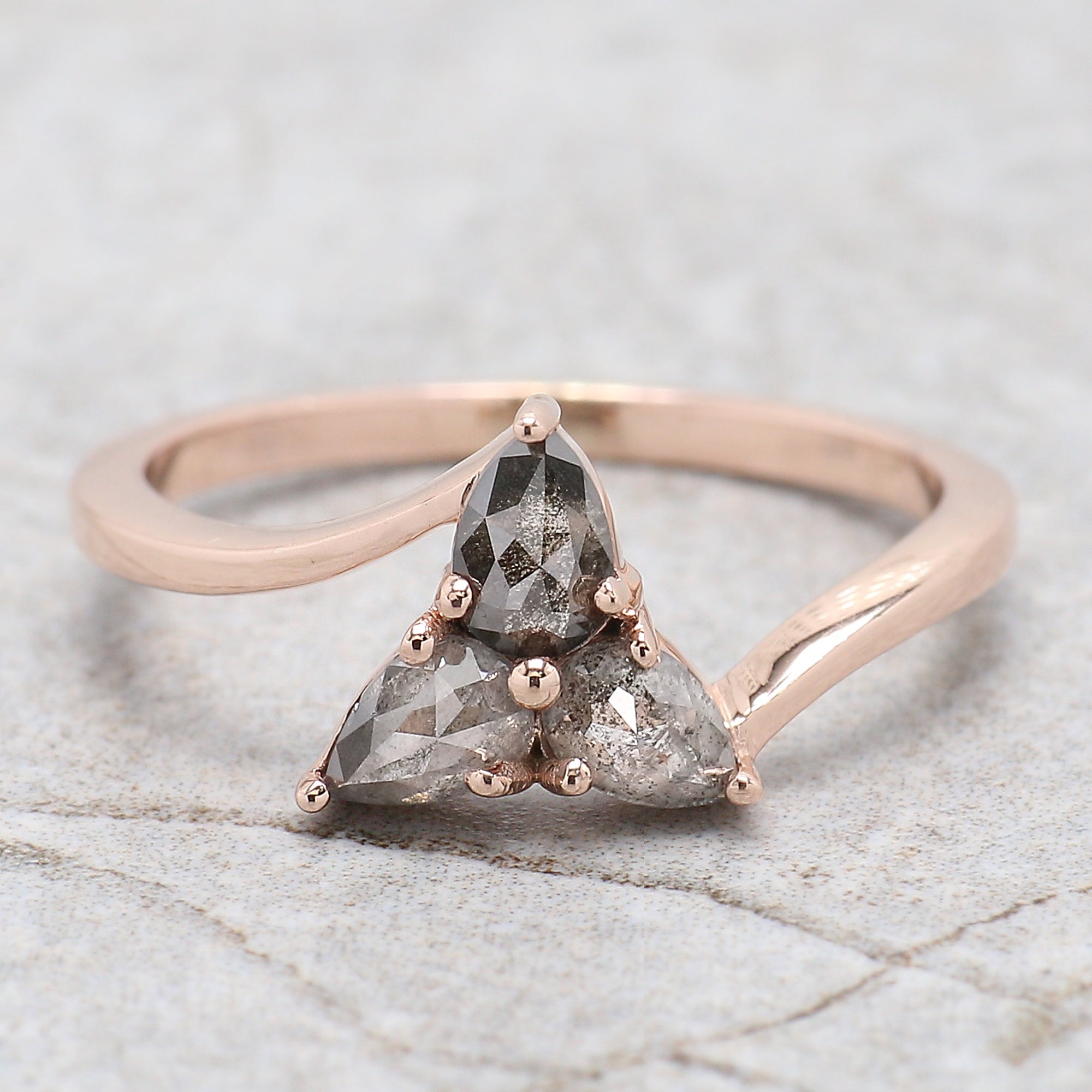 Pear Cut Salt And Pepper Diamond Ring 0.62 Ct 4.90 MM Pear Diamond Ring 14K Solid Rose Gold Silver Pear Engagement Ring Gift For Her QN1580