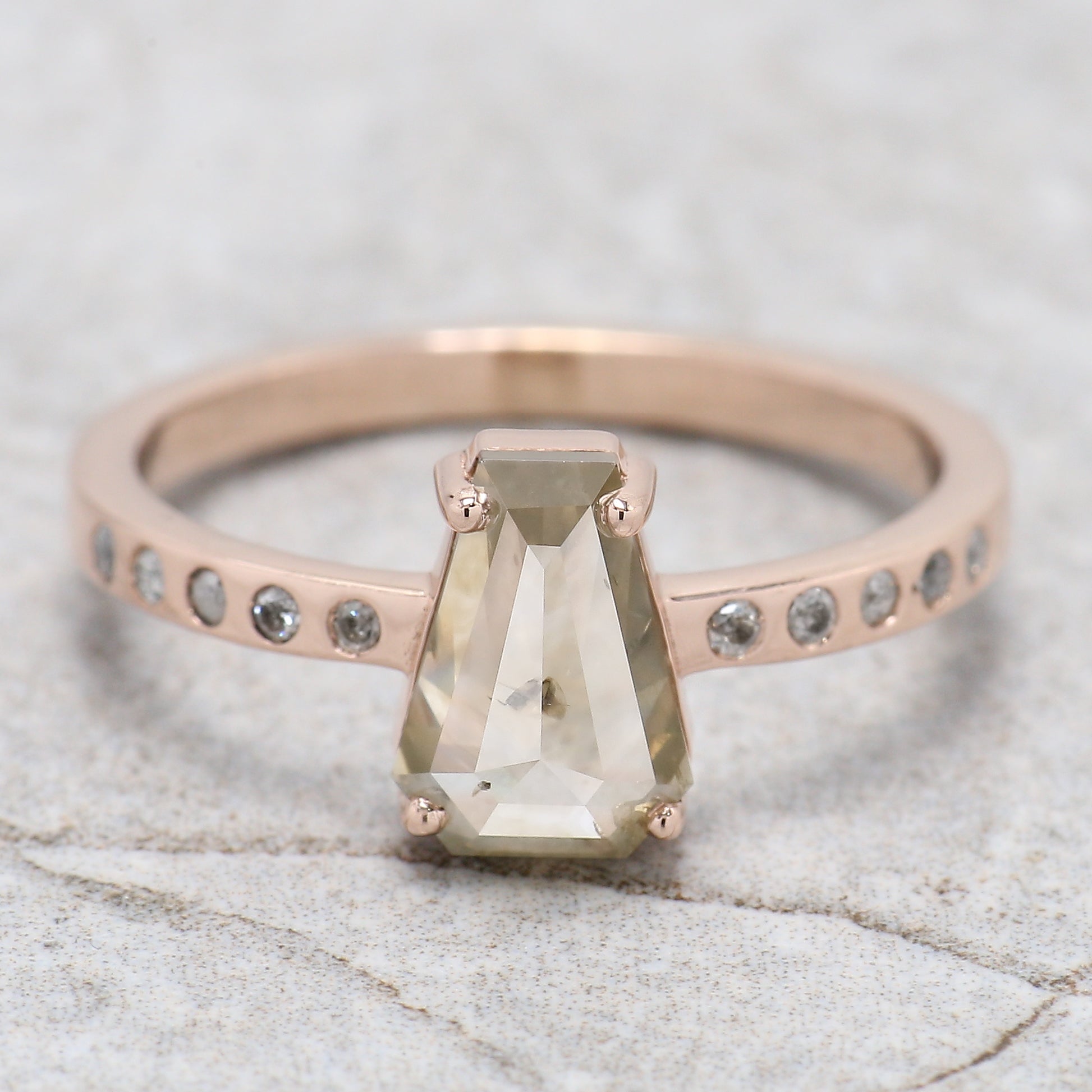 Coffin Cut Salt And Pepper Diamond Ring 1.43 Ct 8.35 MM Coffin Diamond Ring 14K Solid Rose Gold Silver Engagement Ring Gift For Her QL387