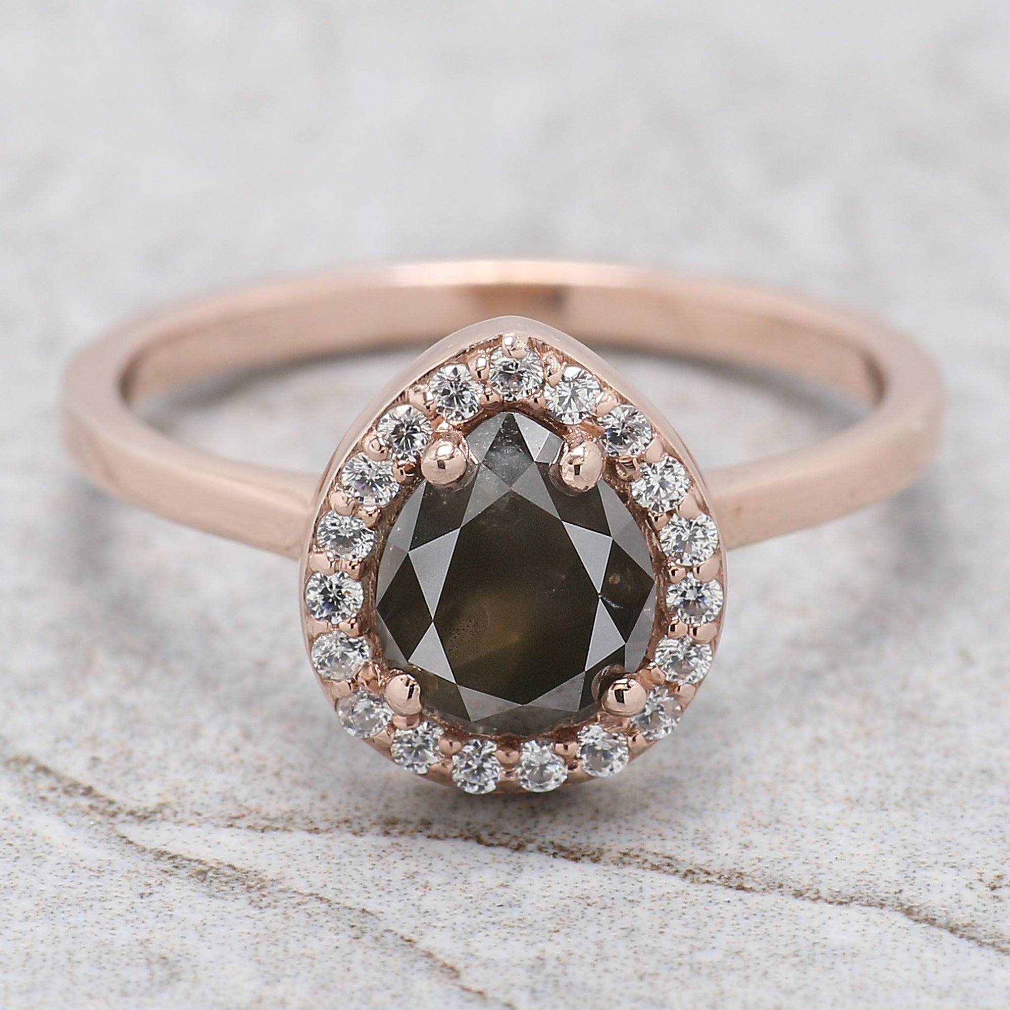 Pear Cut Salt And Pepper Diamond Ring 1.18 Ct 7.00 MM Pear Diamond Ring 14K Solid Rose Gold Silver Pear Engagement Ring Gift For Her QL1653