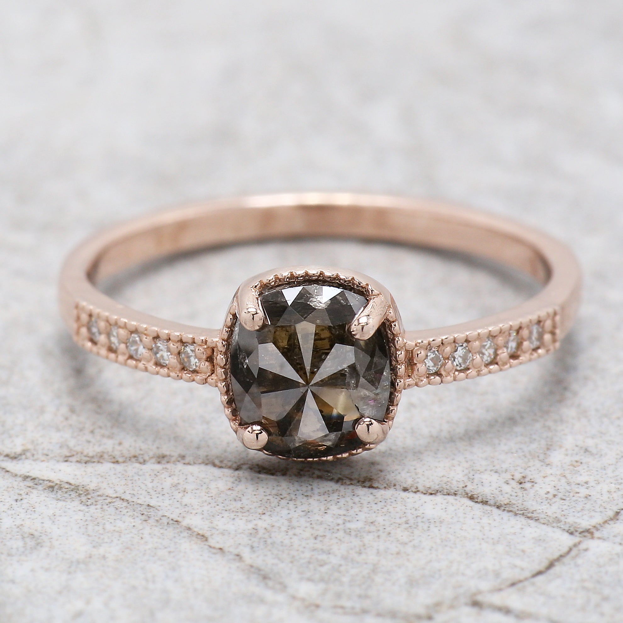 Cushion Shape Brown Color Diamond Ring 1.07 Ct 6.36 MM Cushion Diamond Ring 14K Solid Rose Gold Silver Engagement Ring Gift For Her QL2856