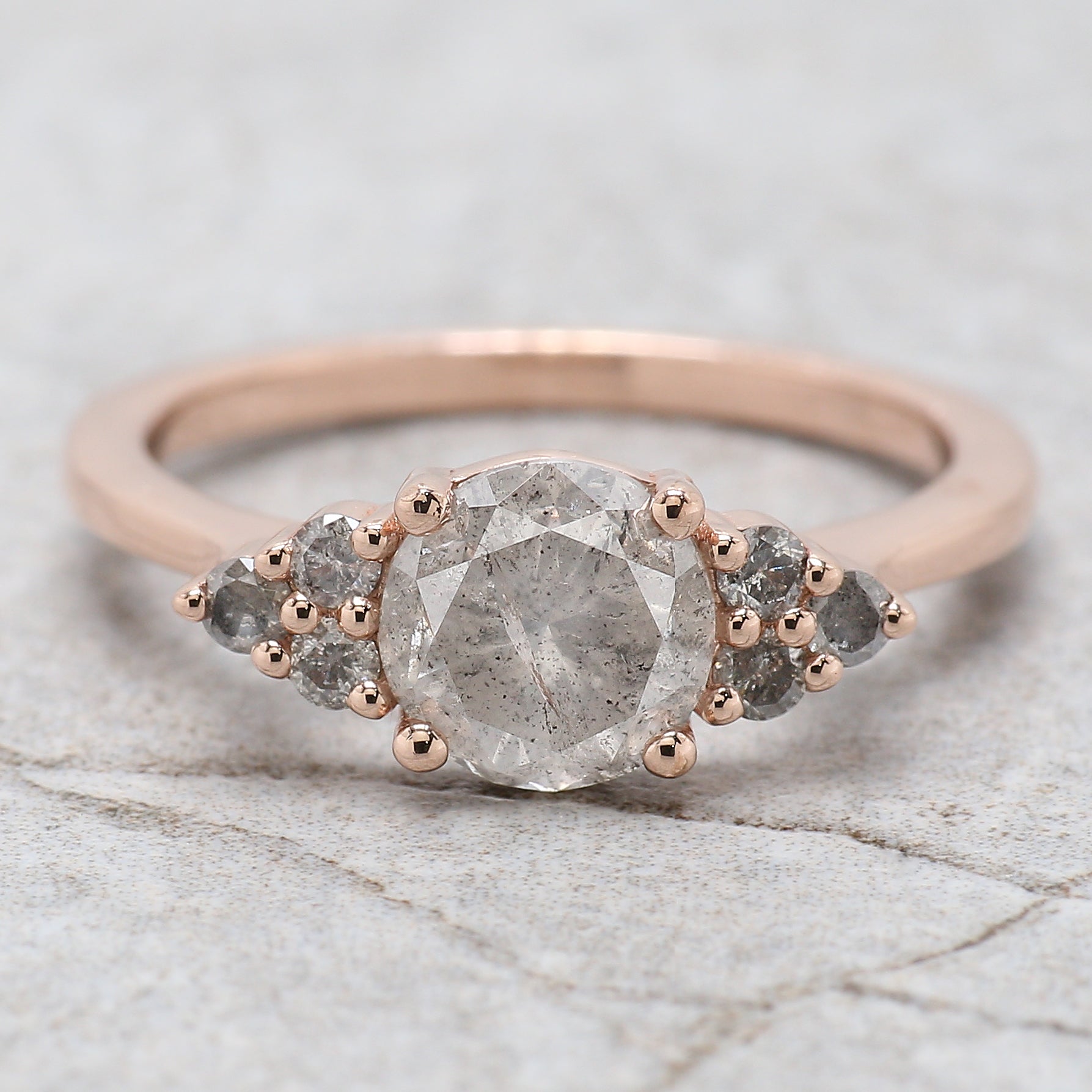 Round Cut Salt And Pepper Diamond Ring 1.43 Ct 6.75 MM Round Diamond Ring 14K Solid Rose Gold Silver Engagement Ring Gift For Her QL8207