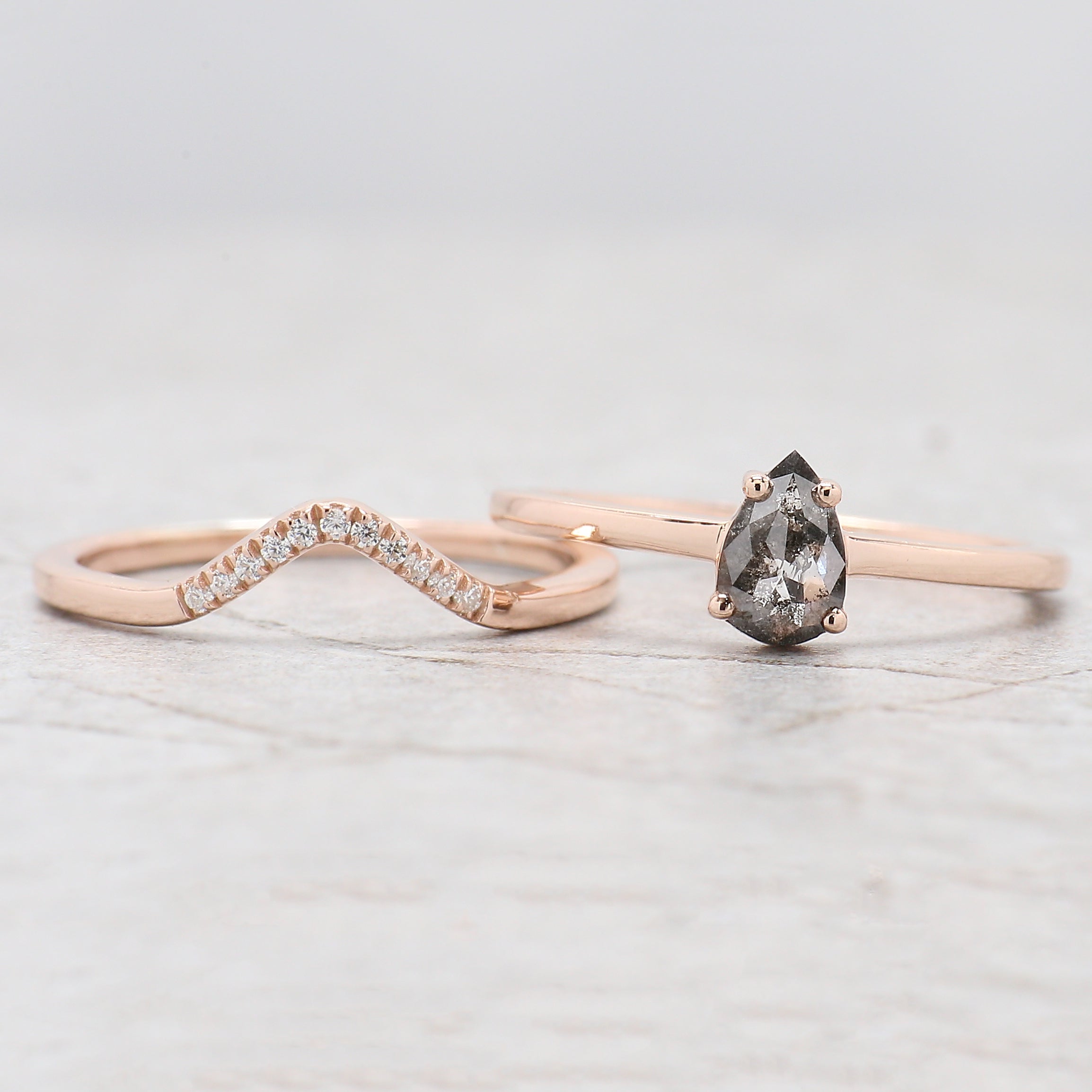 Pear Cut Salt And Pepper Diamond Ring 0.42 Ct 6.41 MM Pear Diamond Ring 14K Solid Rose Gold Silver Pear Engagement Ring Gift For Her QN2275