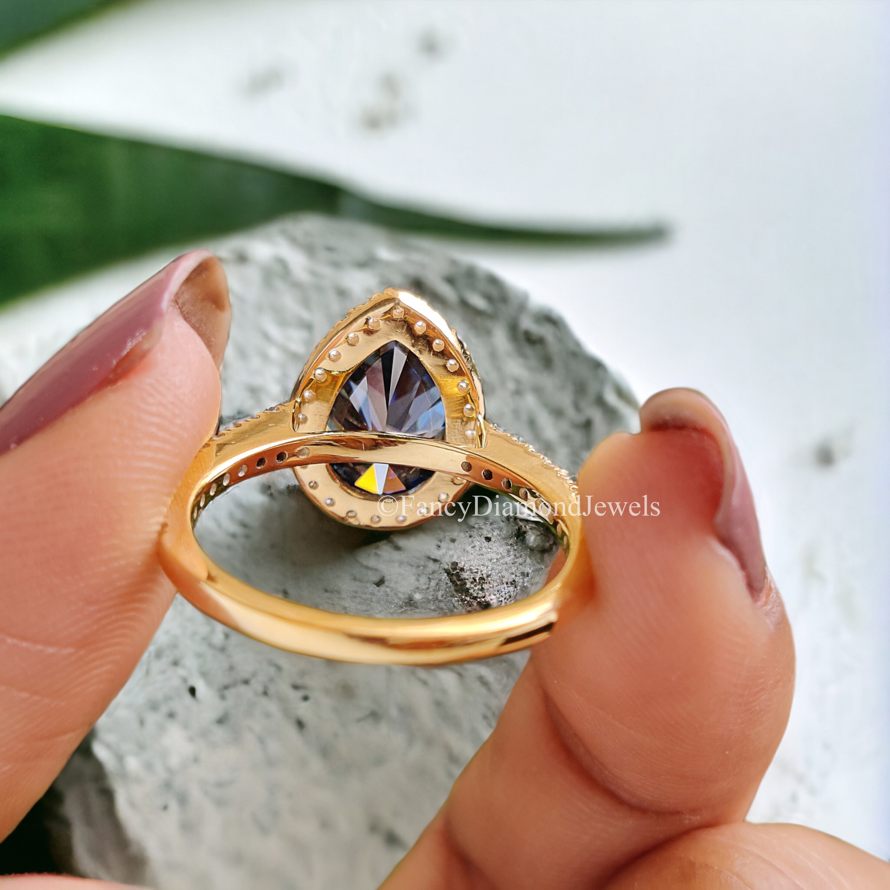 Pear Royal Blue Moissanite Ring Halo Engagement Ring 2.50 TW Pear Shaped Moissanite Best Proposal Ring For Her Anniversary Gift Ring FD168