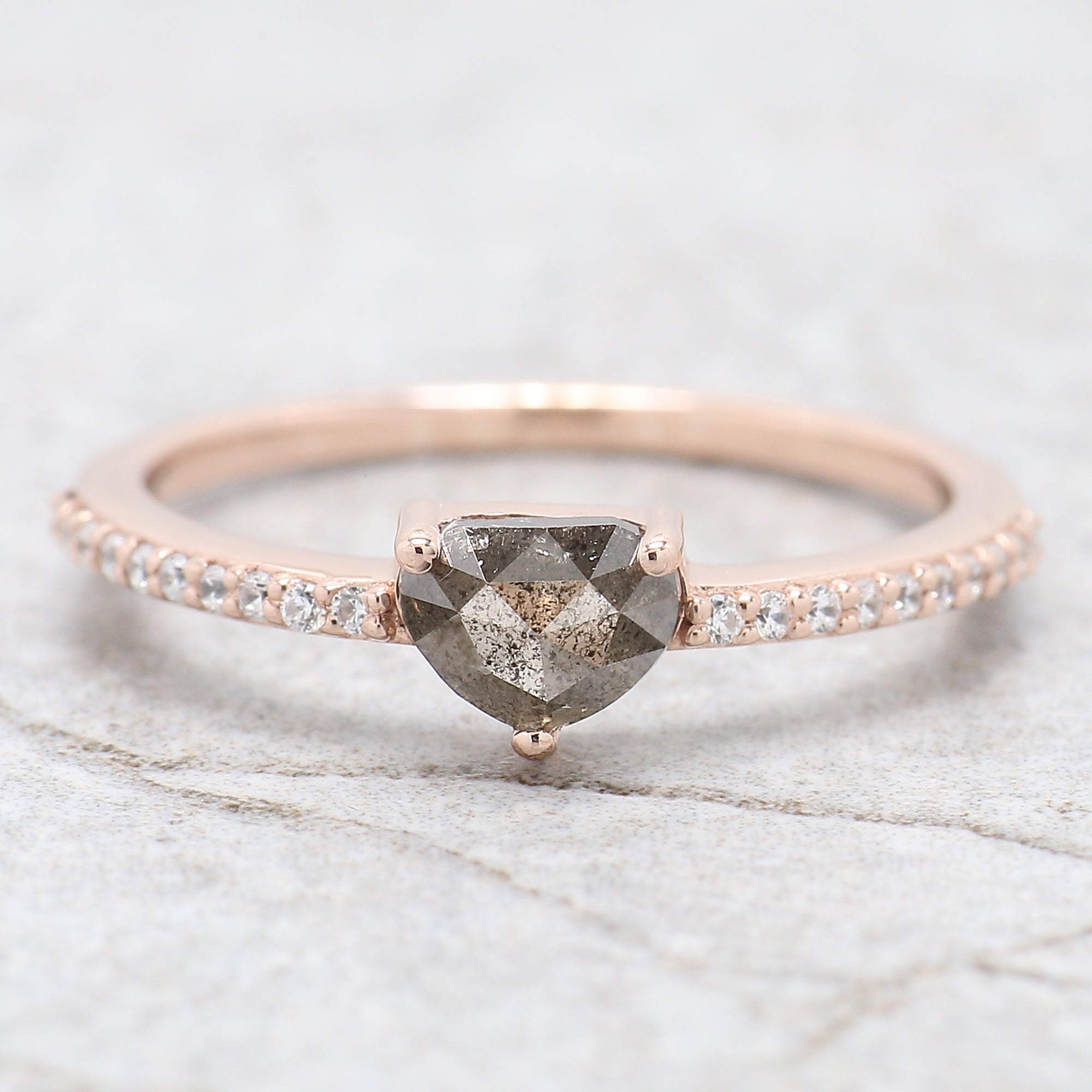 Heart Salt And Pepper Diamond Ring 0.60 Ct 4.46 MM Heart Shape Diamond Ring 14K Solid Rose Gold Silver Engagement Ring Gift For Her QL6552