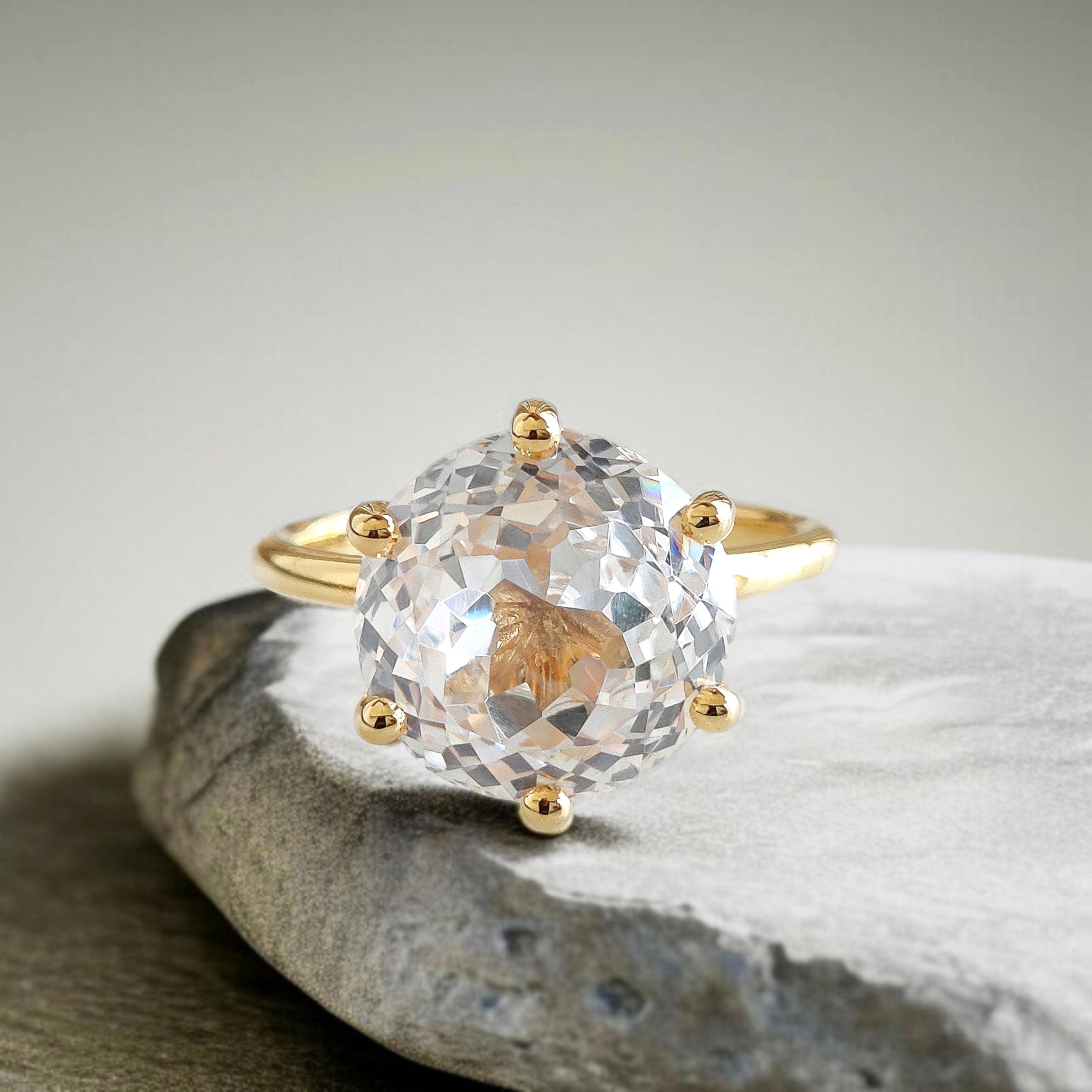 Round Portuguese Cut Diamond engagement ring 7 mm to 11 mm stone ring Simulant Diamond Solitaire Silver Promise ring Gift for her FD523