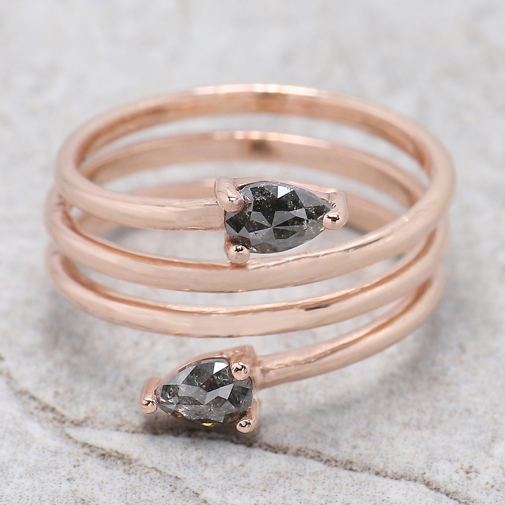 Salt And Pepper Pear Diamond Ring 14K Solid Rose White Yellow Gold Ring Engagement Wedding Gift Ring 0.47 CT QN942