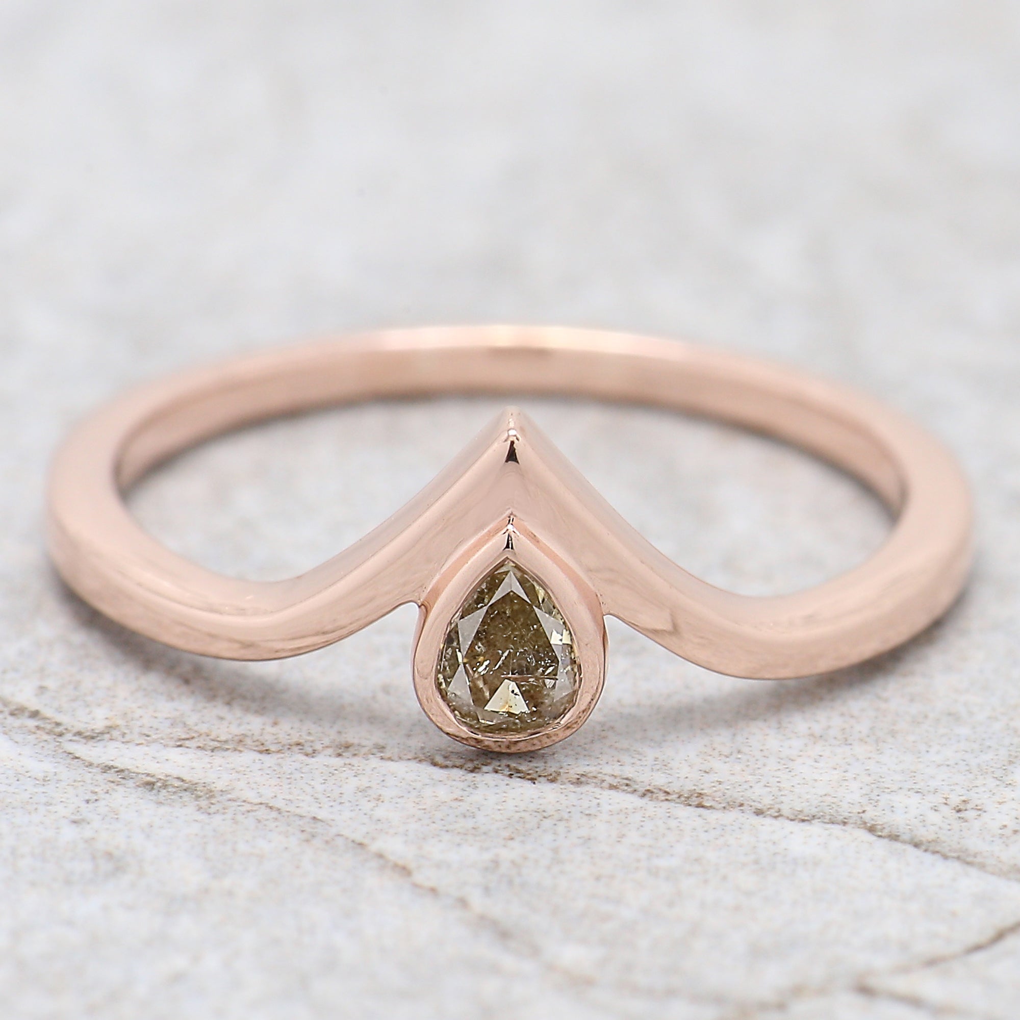 Pear Cut Yellow Color Diamond Ring 0.21 Ct 4.10 MM Pear Shape Diamond Ring 14K Solid Rose Gold Silver Engagement Ring Gift For Her QN7421