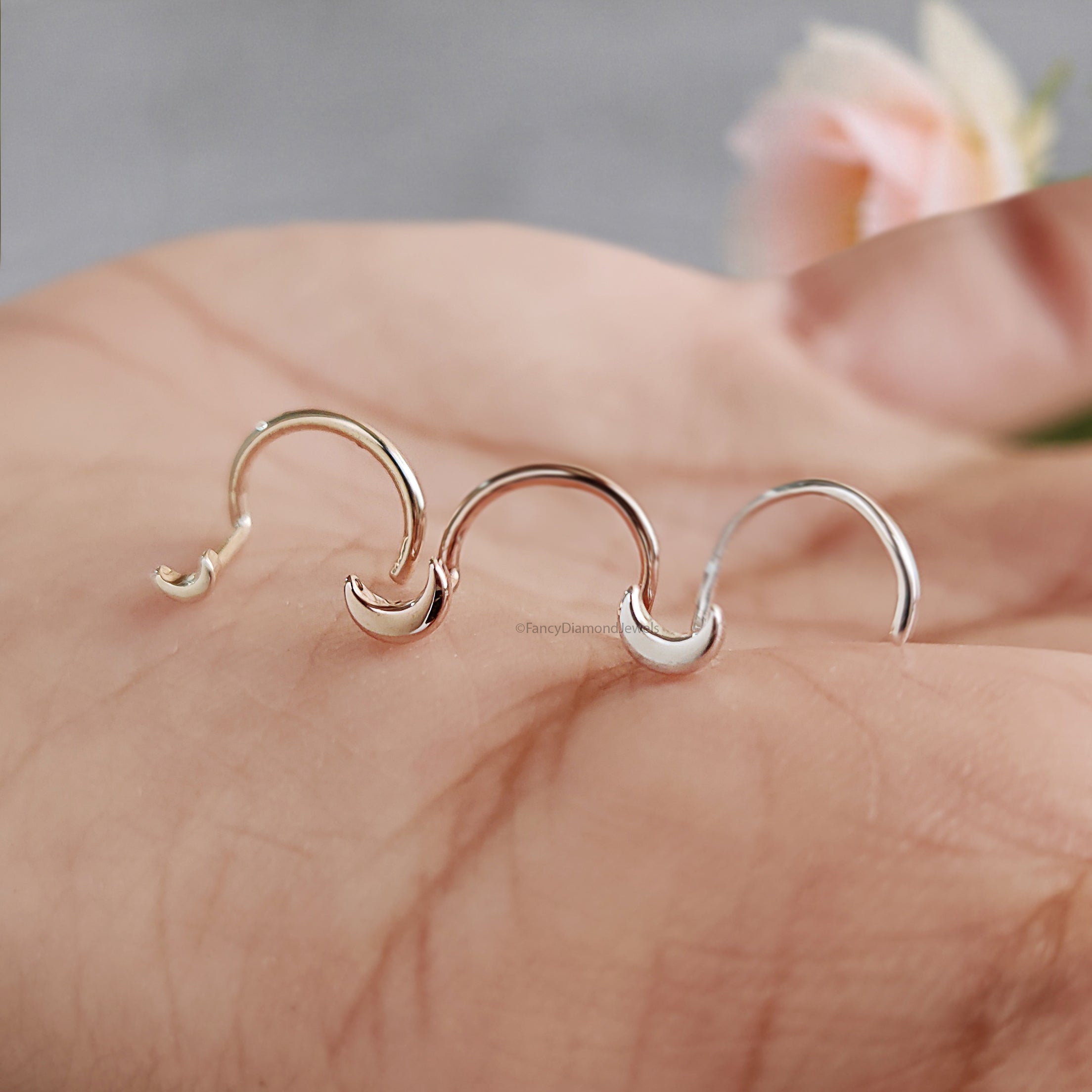 Goddess Moon Nose Stud Simply Sweet Crescent Moon Nose Ring Rose Gold Sterling Silver Nose Stud Small Tiny Nose Ring FD487