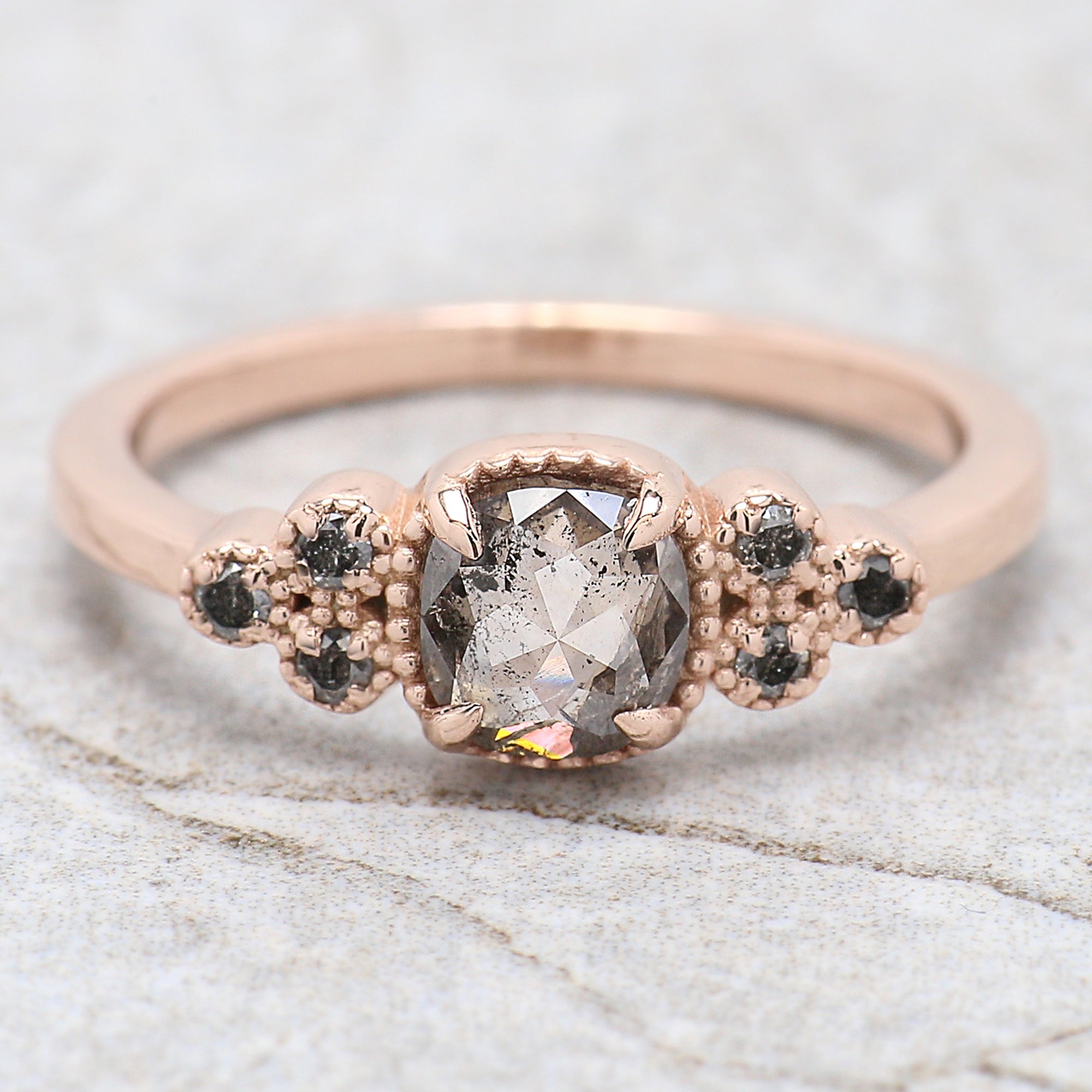 Cushion Salt And Pepper Diamond Ring Engagement Wedding Gift Ring 14K Solid Rose White Yellow Gold Ring 0.76 CT QL533