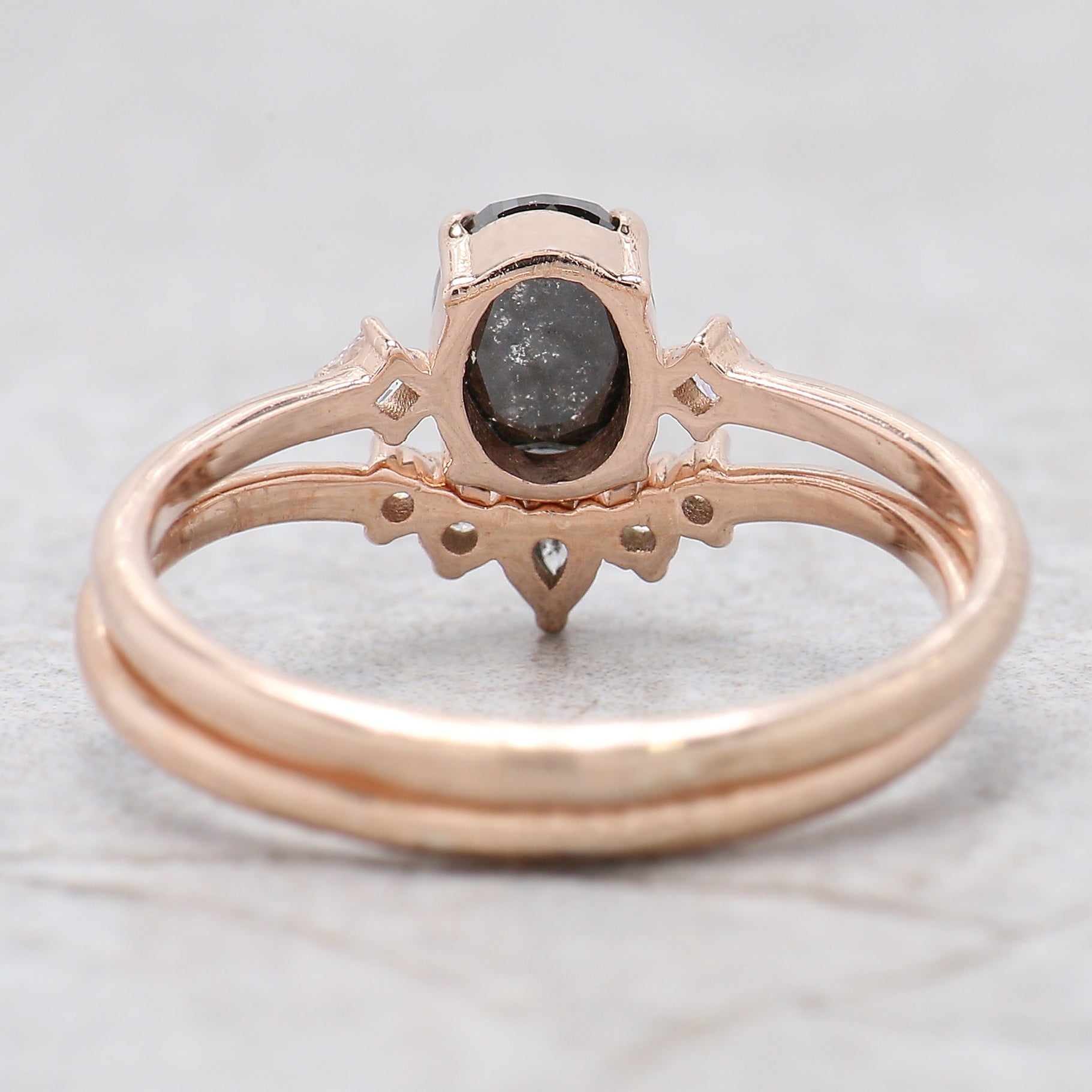 Oval Cut Salt And Pepper Diamond Ring 0.74 Ct 6.05 MM Oval Diamond Ring 14K Solid Rose Gold Silver Oval Engagement Ring Gift For Her QL1911