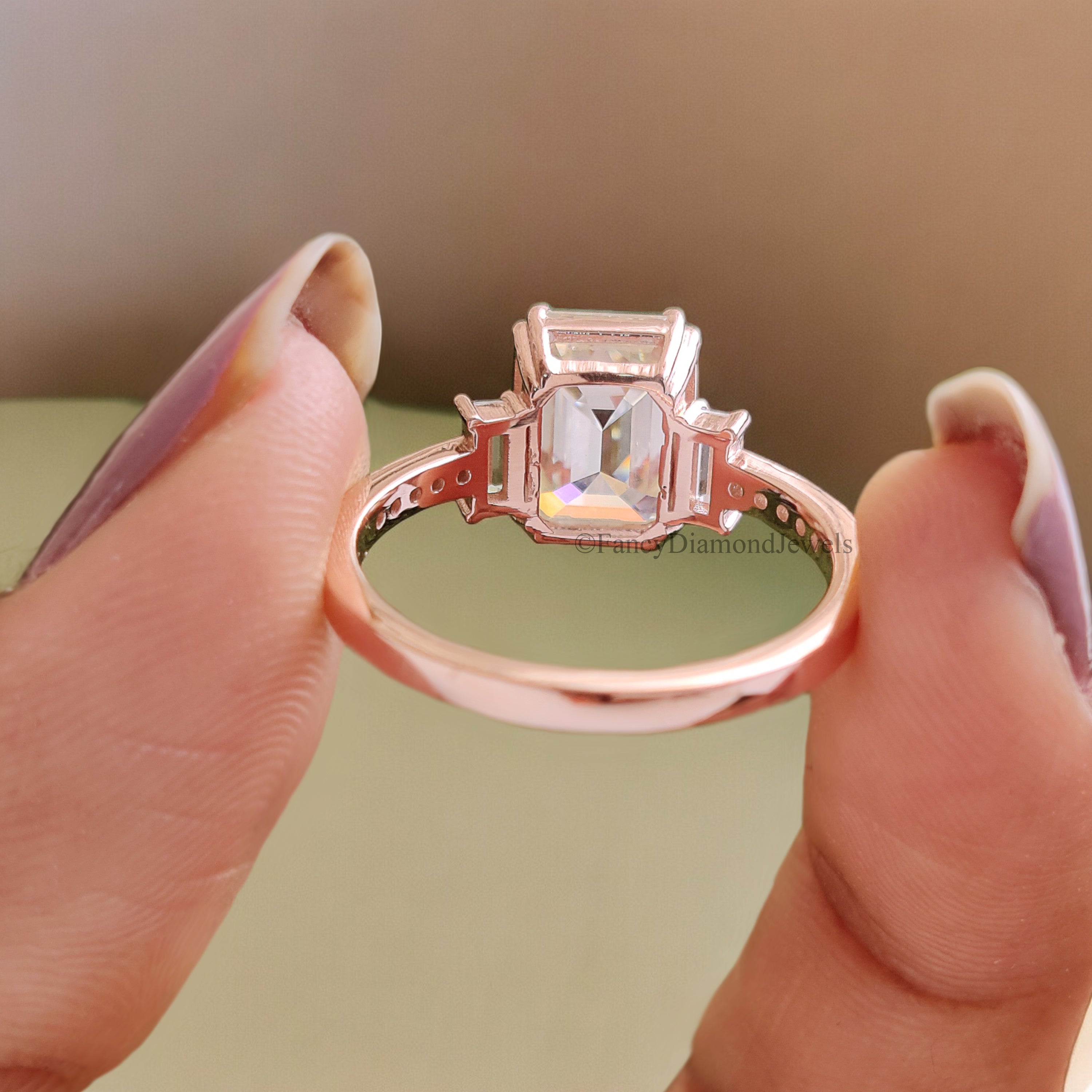 Vintage Emerald Cut Moissanite Ring Three Stone Engagement Ring Bridal Wedding Ring Anniversary Gift Ring Valentine's Gift For Women FD191