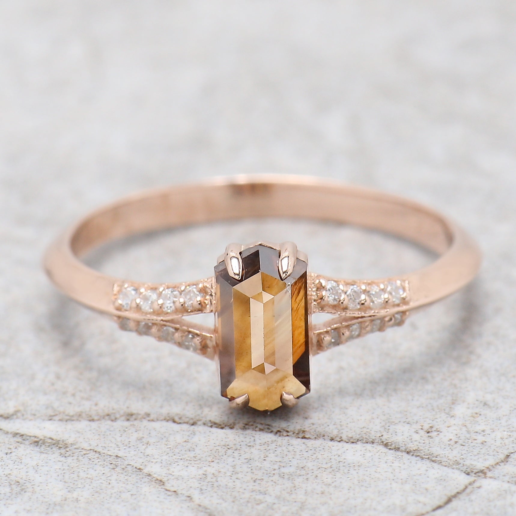 Hexagon Cut Brown Color Diamond Ring 0.76 Ct 7.40 MM Hexagon Diamond Ring 14K Solid Rose Gold Silver Engagement Ring Gift For Her QL1660