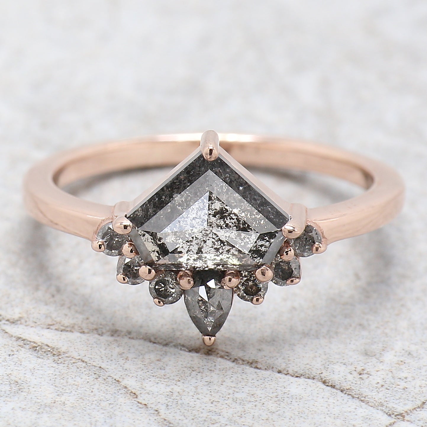 Shield Salt And Pepper Diamond Ring 1.31 Ct 6.50 MM Shield Shape Diamond Ring 14K Solid Rose Gold Silver Engagement Ring Gift For Her QL254