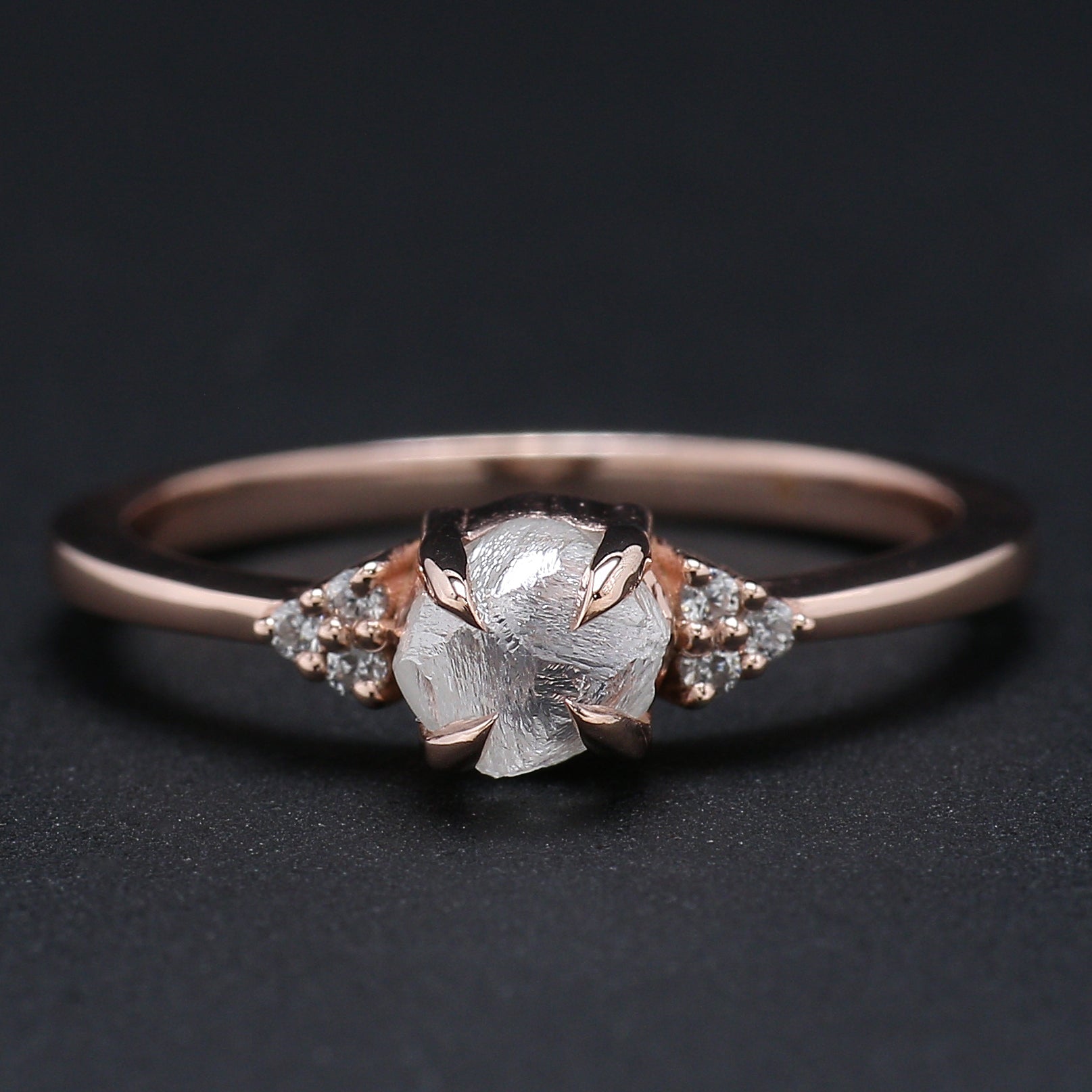 Rough White-F Color Diamond Ring 0.96 Ct 5.46 MM Crystal Rough Diamond Ring 14K Solid Rose Gold Silver Engagement Ring Gift For Her QL2473