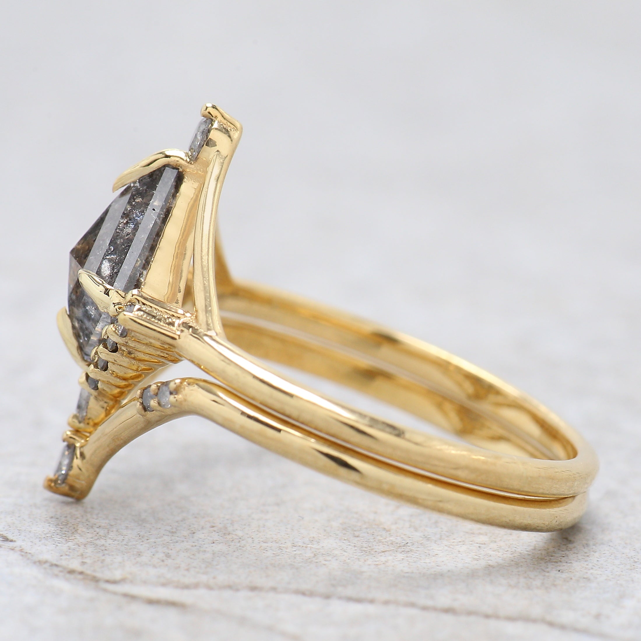 Kite Cut Salt And Pepper Diamond Ring 1.05 CT 8.55 MM Kite Diamond Wedding Ring Set Yellow Gold Silver Engagement Ring Gift For Her KDL3325