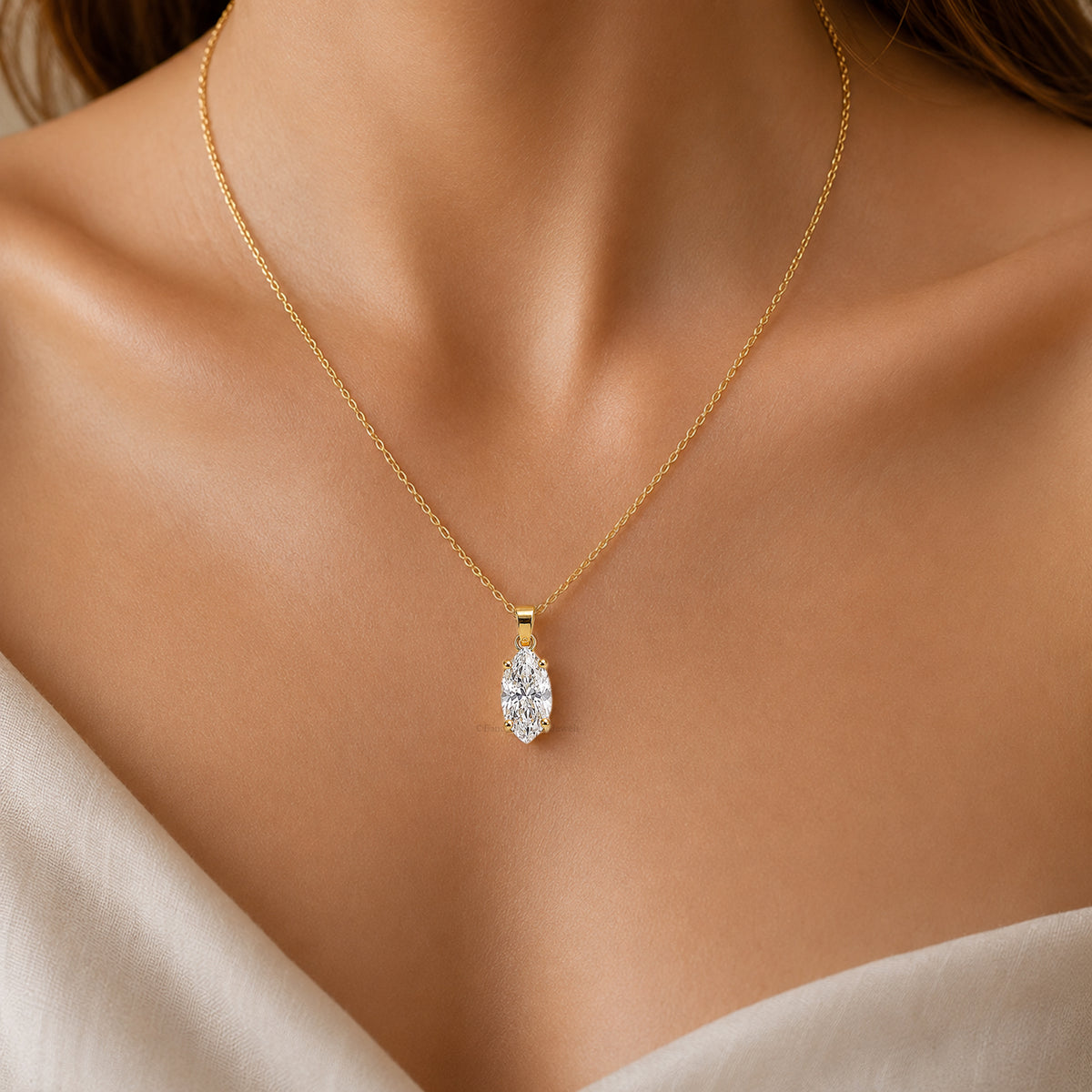 Marquise Shape Moissanite Necklace, 14K Gold Diamond Pendant, Dainty Marquise Necklace, Elegant Pendant Jewelry, Bridal Gift for Her FD600